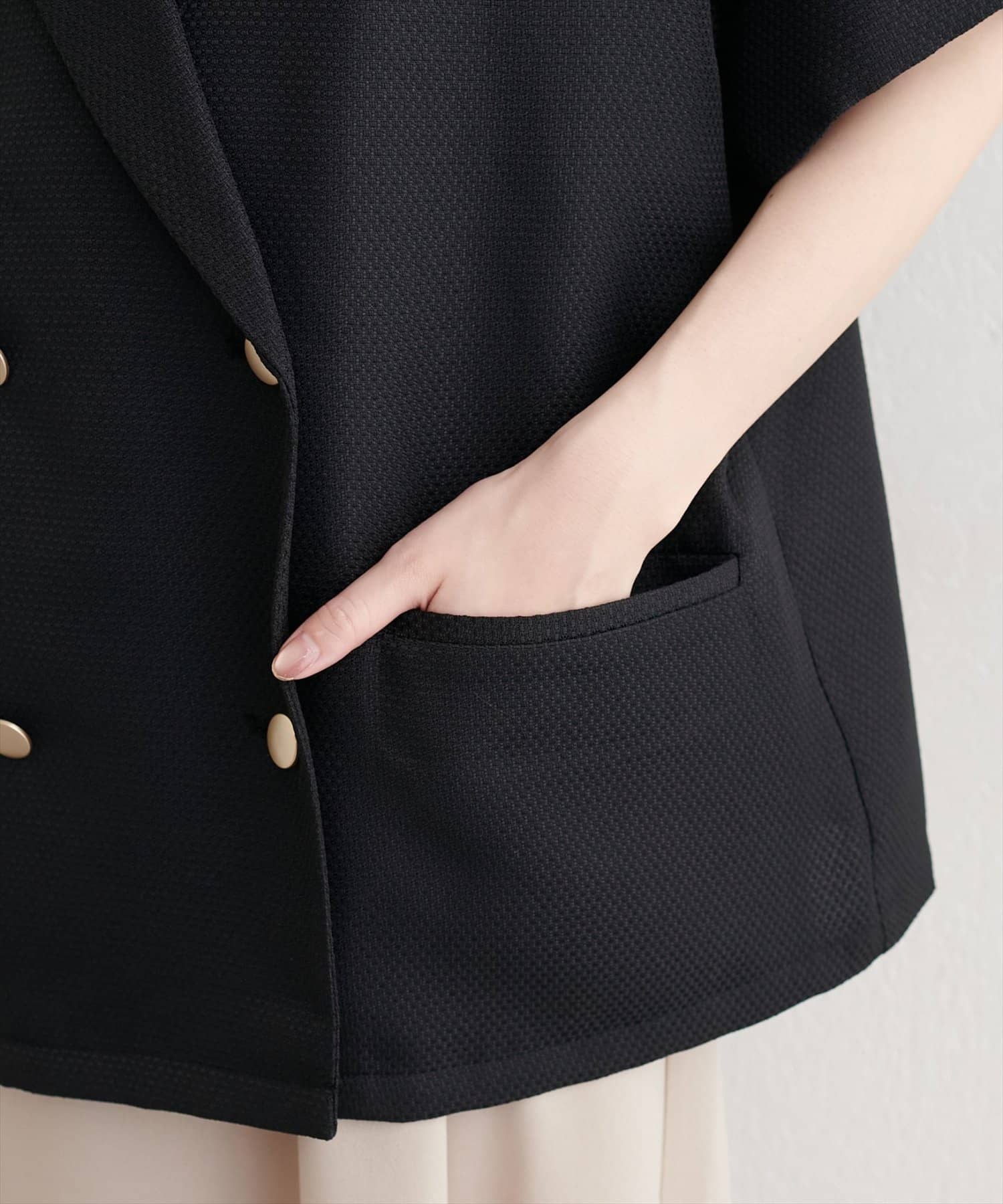 natural couture(ナチュラルクチュール) 半袖サマーツイードテーラードジャケット