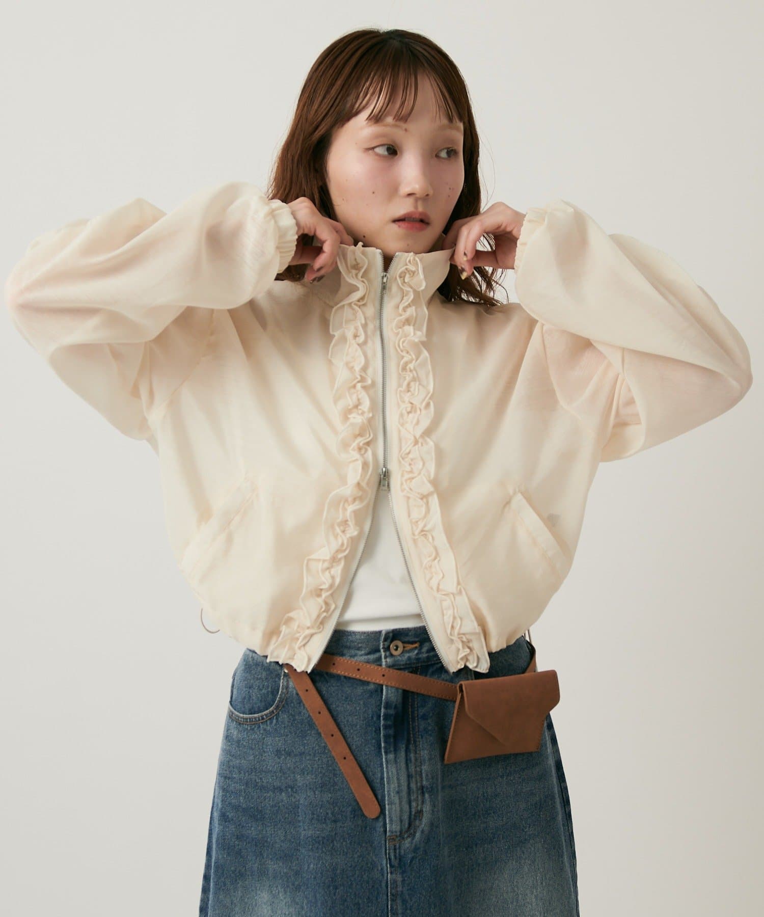 w closet(ダブルクローゼット) 【2サイズ展開/羽織でも１枚でも◎】シアーフリルブルゾン