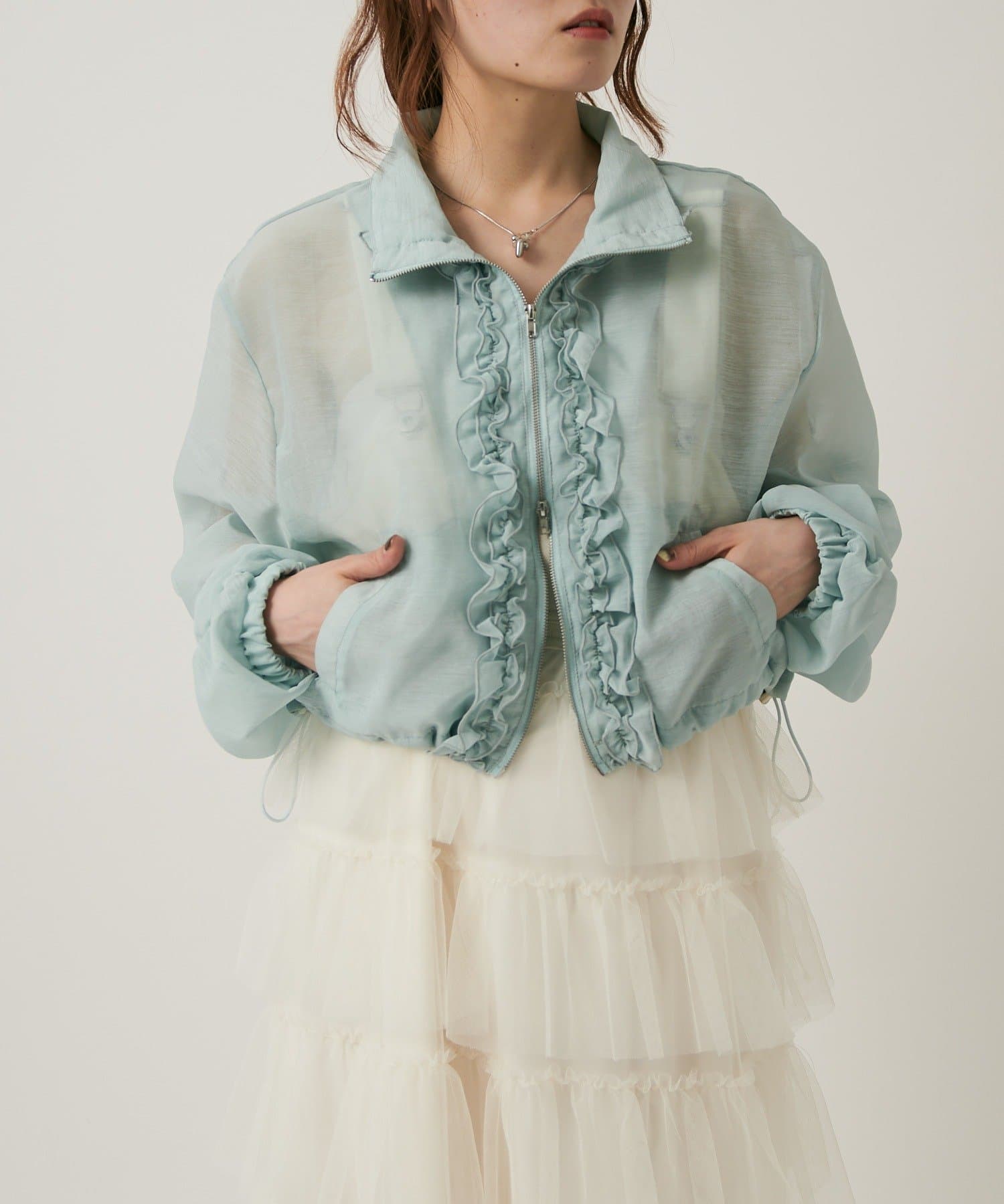 w closet(ダブルクローゼット) 【2サイズ展開/羽織でも１枚でも◎】シアーフリルブルゾン