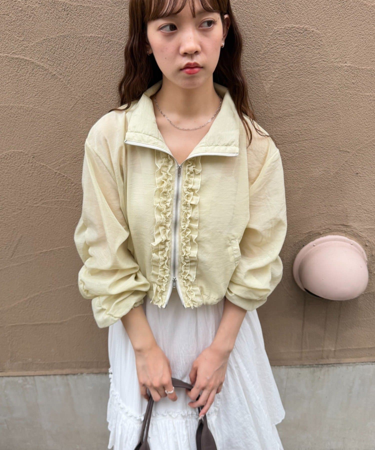 w closet(ダブルクローゼット) 【2サイズ展開/羽織でも１枚でも◎】シアーフリルブルゾン