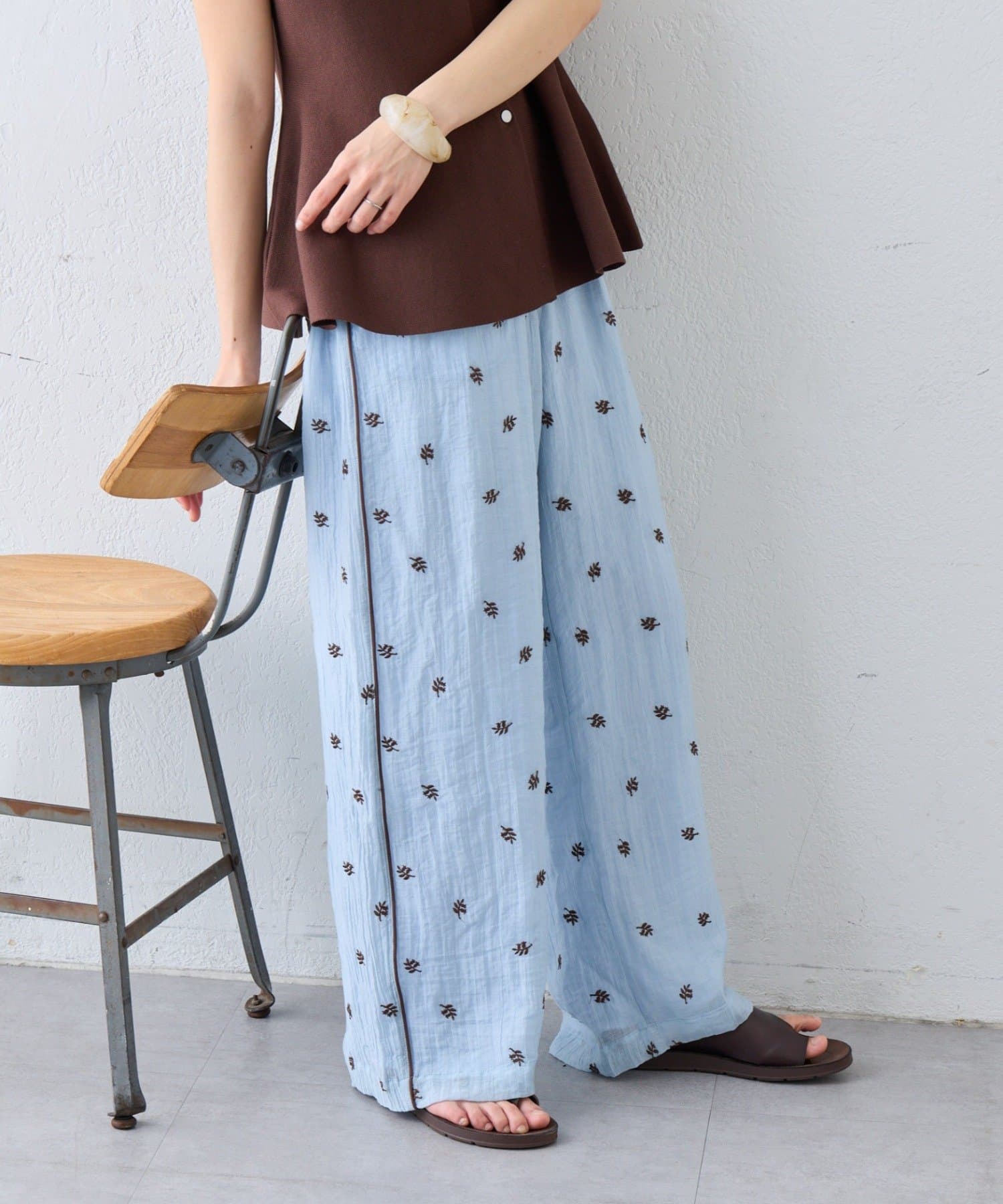 CIAOPANIC TYPY(チャオパニックティピー) 【3サイズ展開】楊柳花柄刺繍イージーパンツ