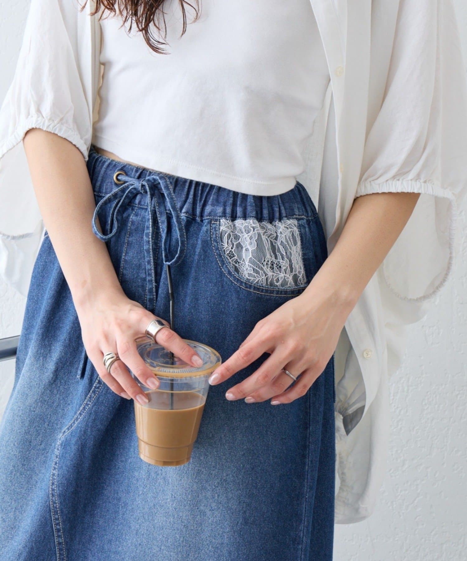 CIAOPANIC TYPY(チャオパニックティピー) ポケットレースＩライン柔らかデニムスカート