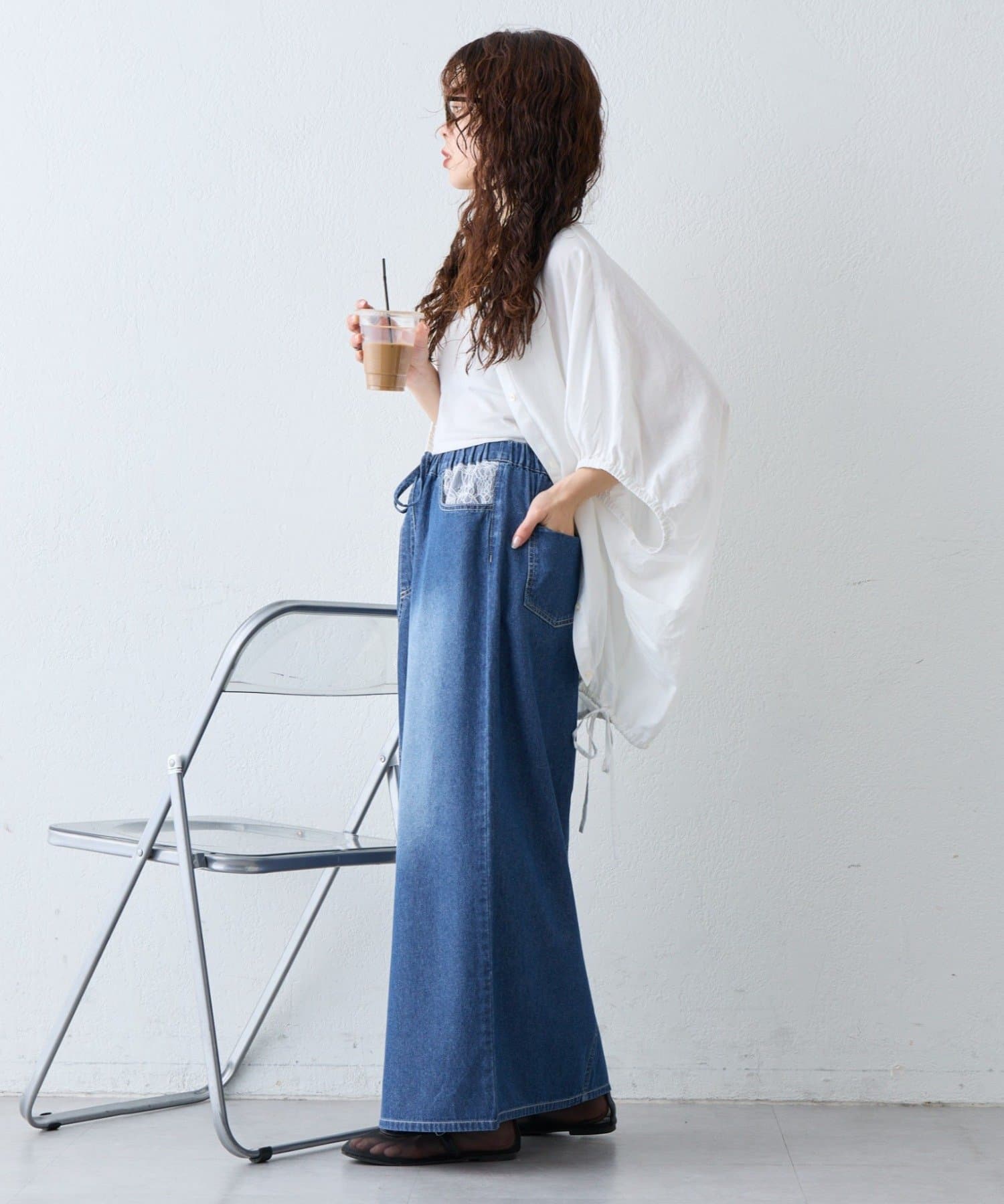 CIAOPANIC TYPY(チャオパニックティピー) ポケットレースＩライン柔らかデニムスカート