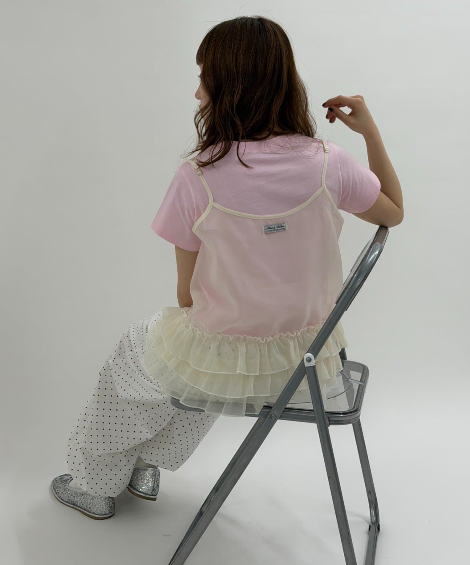 w closet(ダブルクローゼット) 【4色展開/無地/ドット柄】シアーフリルキャミ