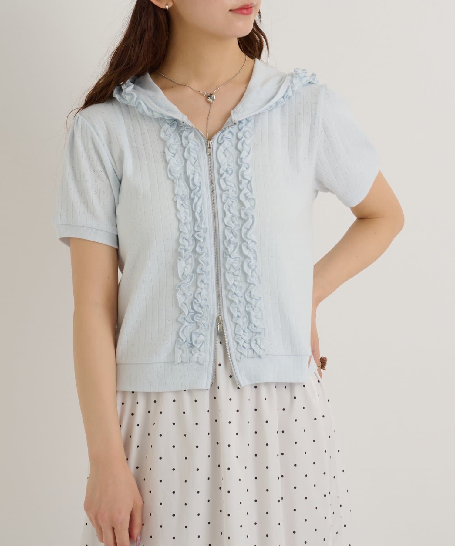 w closet(ダブルクローゼット) 【3色展開】フリル半袖パーカー