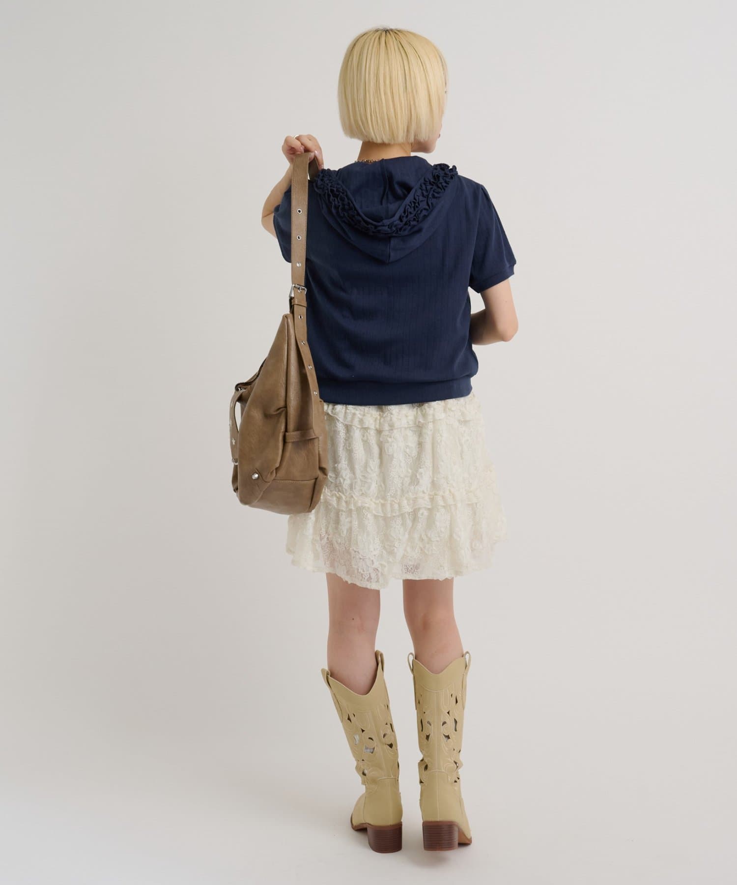 w closet(ダブルクローゼット) 【3色展開】フリル半袖パーカー