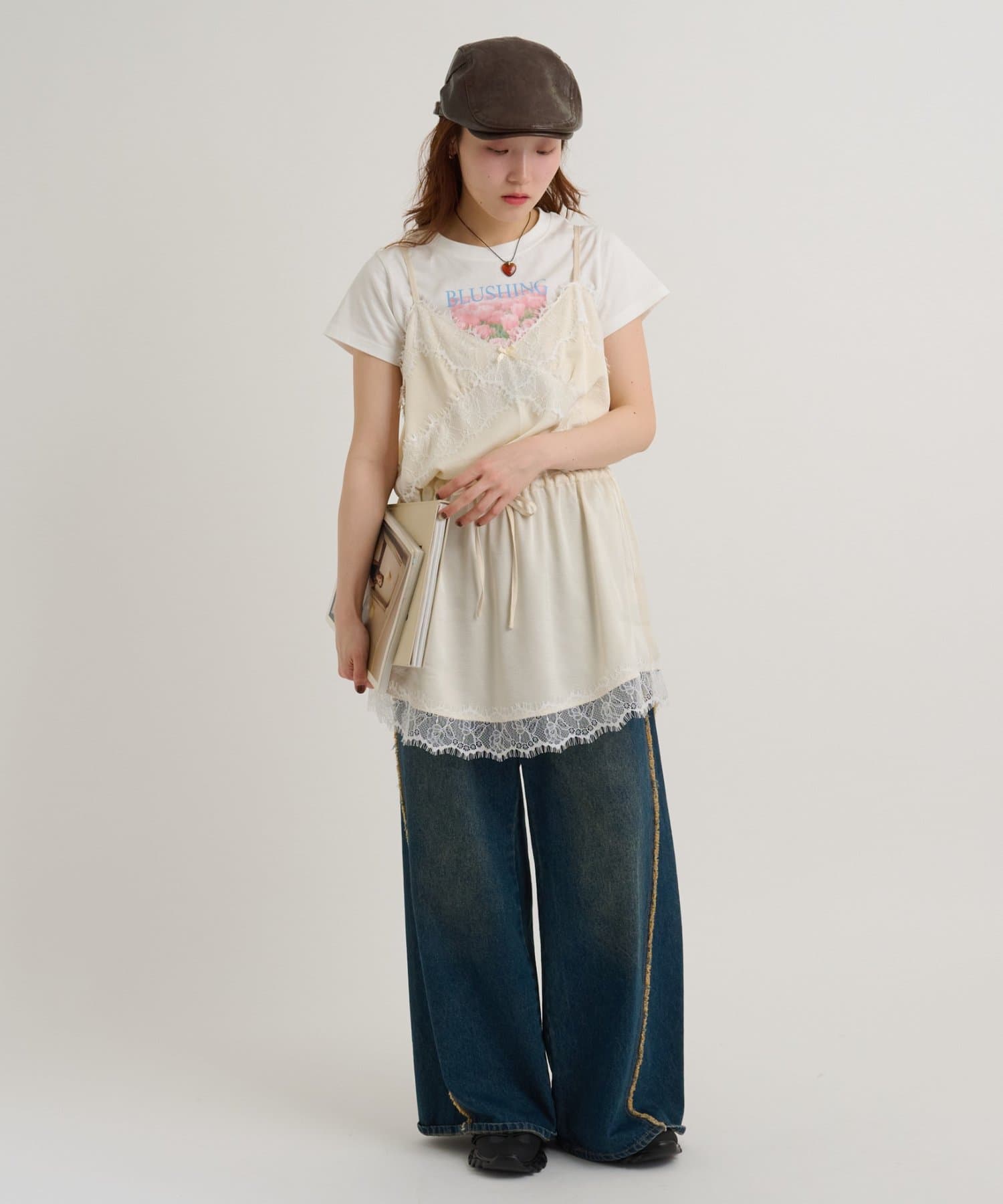 w closet(ダブルクローゼット) 【3色展開】Vレースキャミワンピース