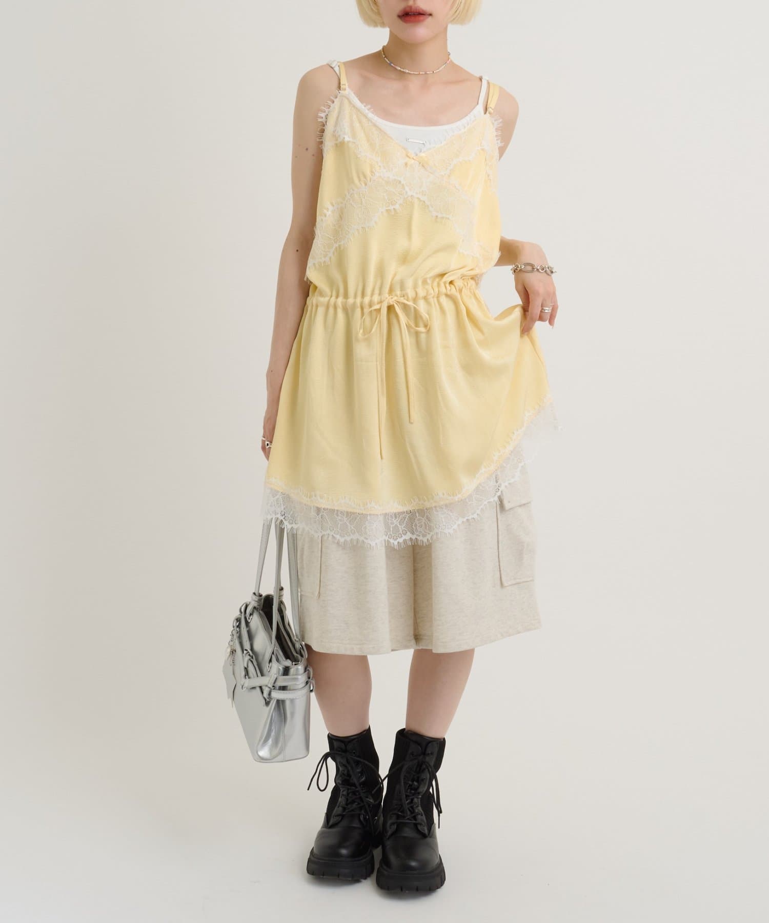 w closet(ダブルクローゼット) 【3色展開】Vレースキャミワンピース