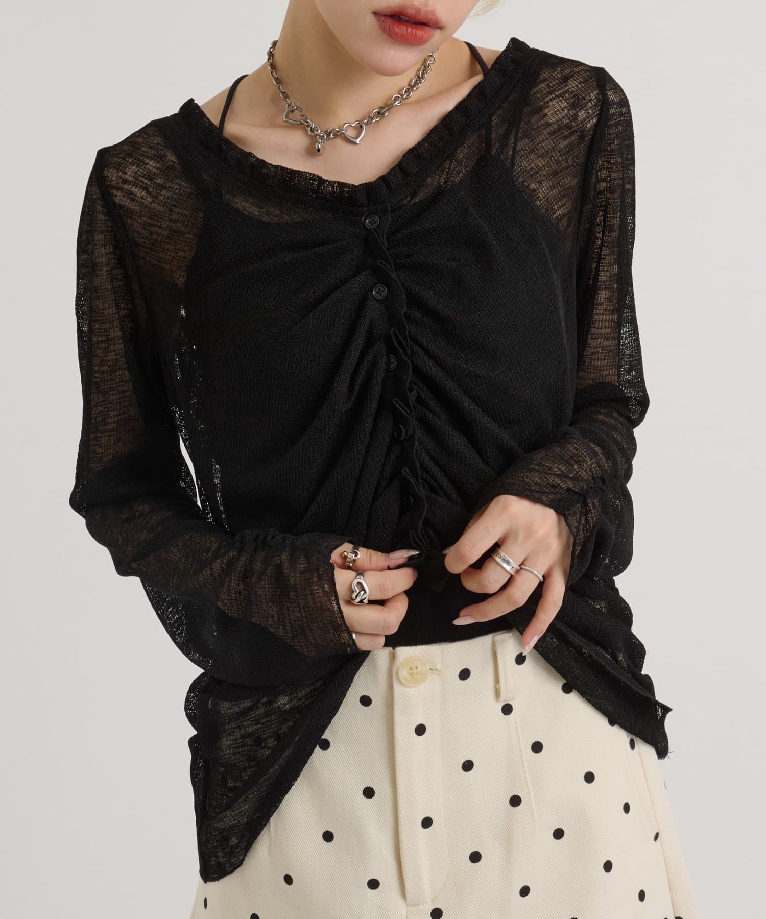 w closet(ダブルクローゼット) 【5色展開】なみなみシアーカーデ