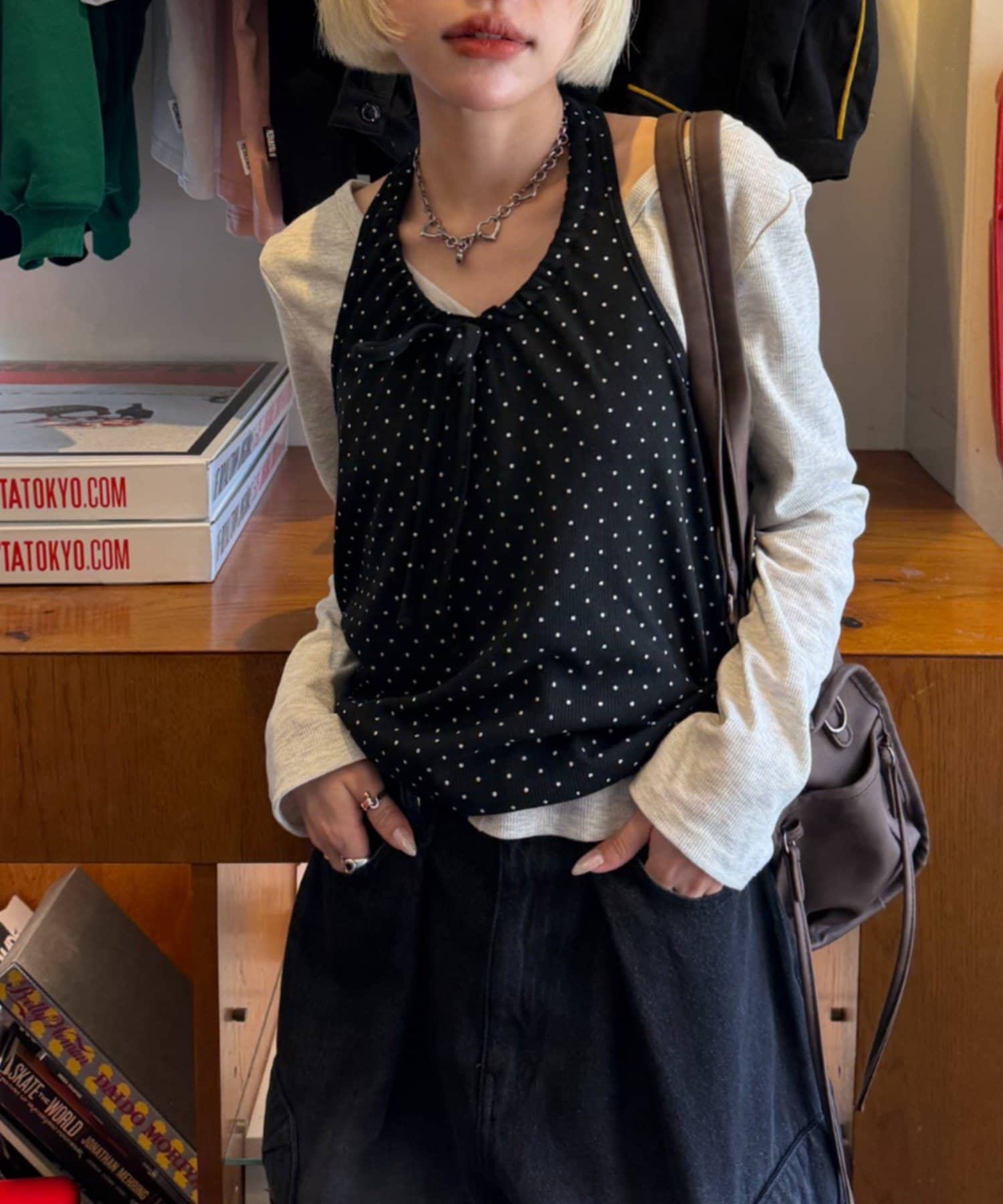 w closet(ダブルクローゼット) 【6色展開/２SEETアイテム】【2WAY】ホルターキャミカーディガンセット