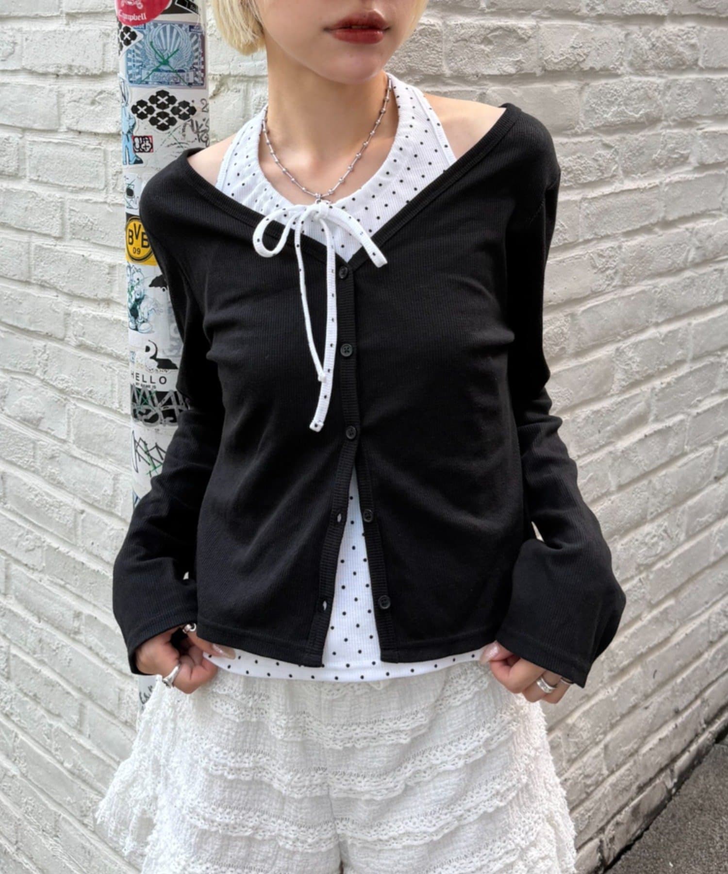 w closet(ダブルクローゼット) 【6色展開/２SEETアイテム】【2WAY】ホルターキャミカーディガンセット