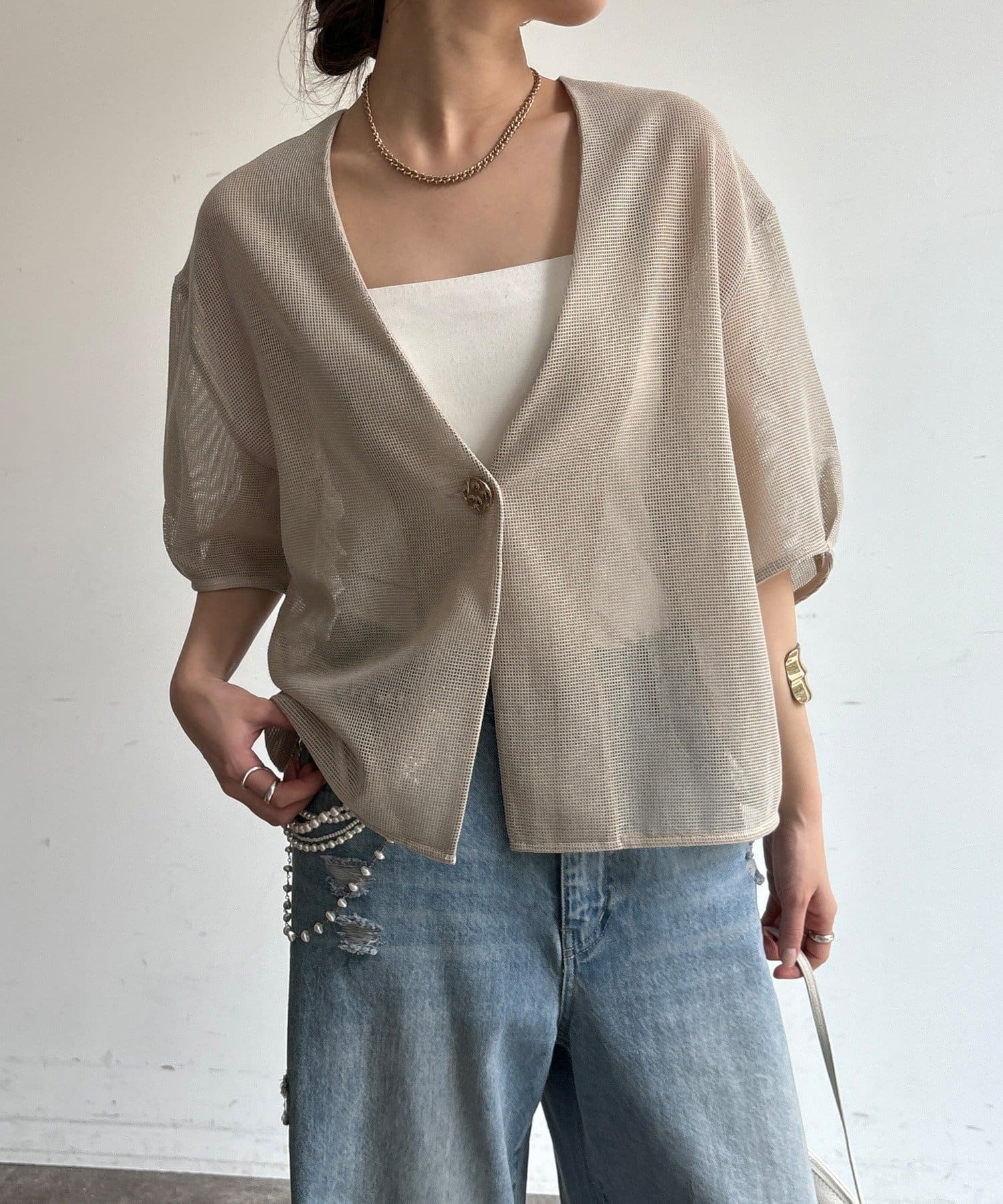 DOUDOU(ドゥドゥ) 【WEB限定】5分袖メッシュ半袖ジャケット