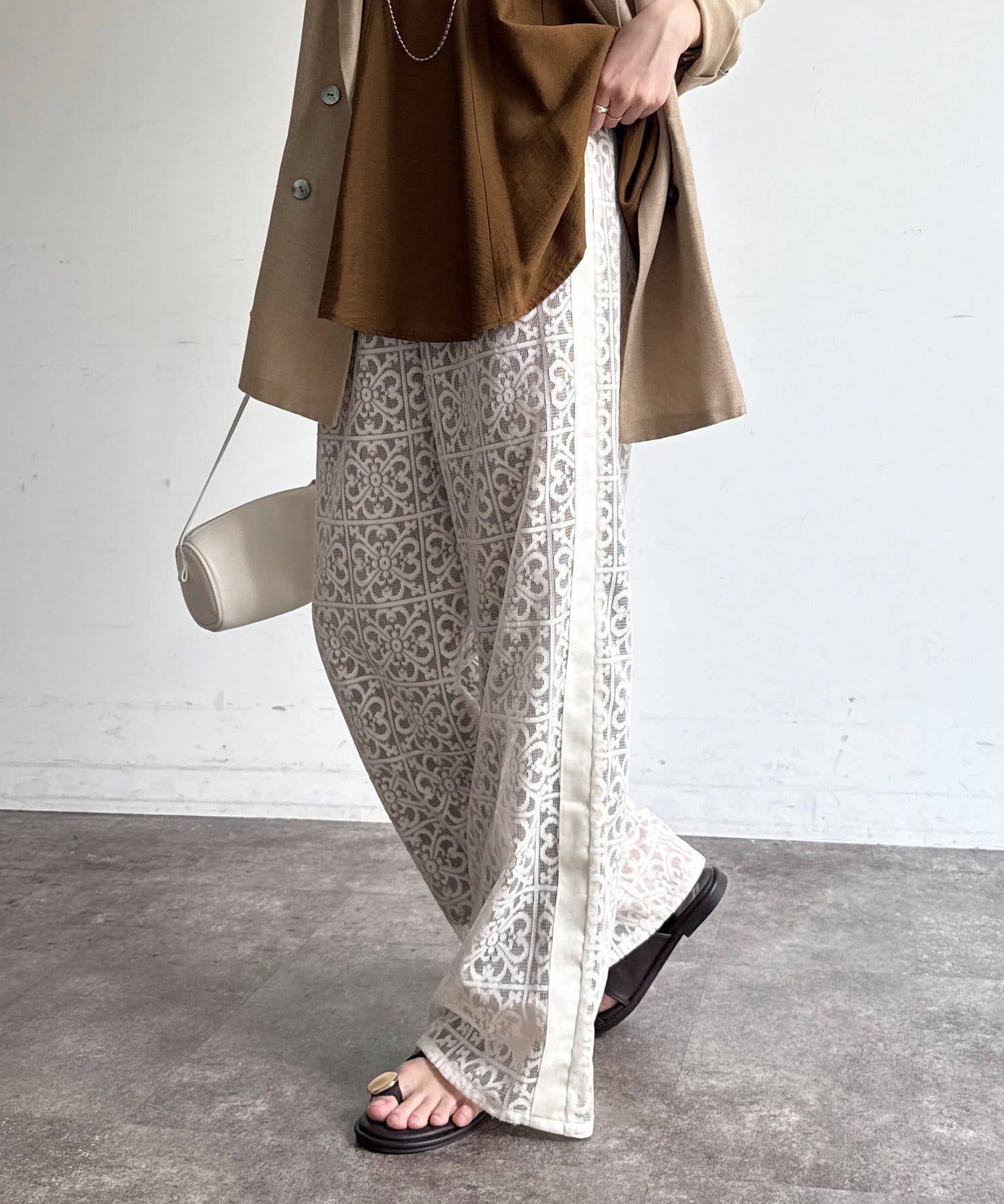 DOUDOU(ドゥドゥ) 【WEB限定】タイルレースワイドパンツ