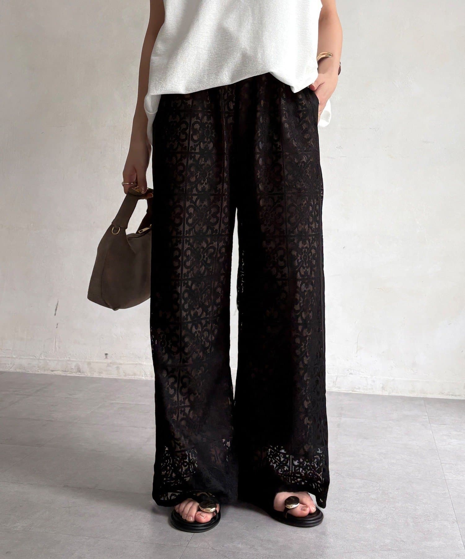 DOUDOU(ドゥドゥ) 【WEB限定】タイルレースワイドパンツ