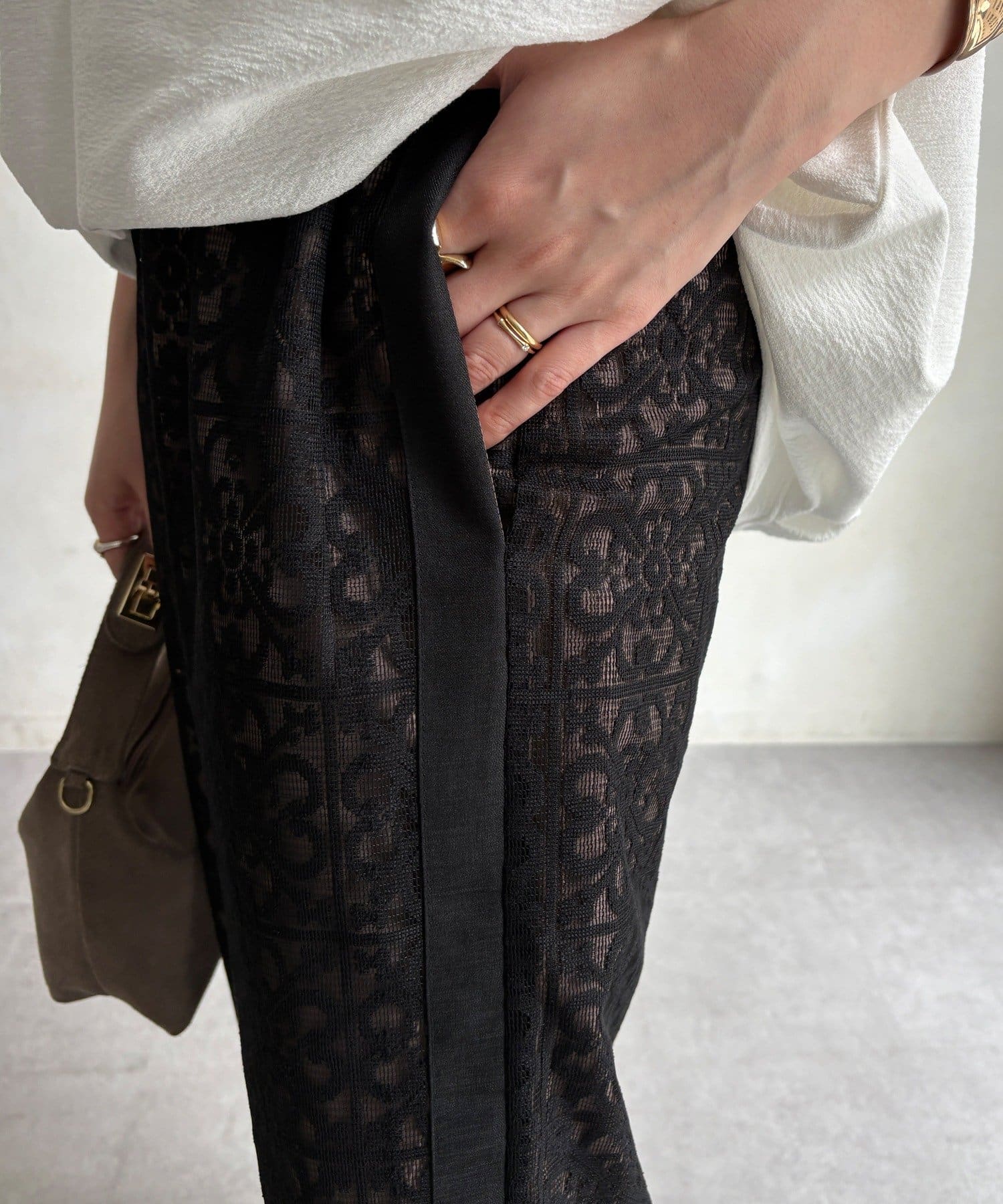 DOUDOU(ドゥドゥ) 【WEB限定】タイルレースワイドパンツ