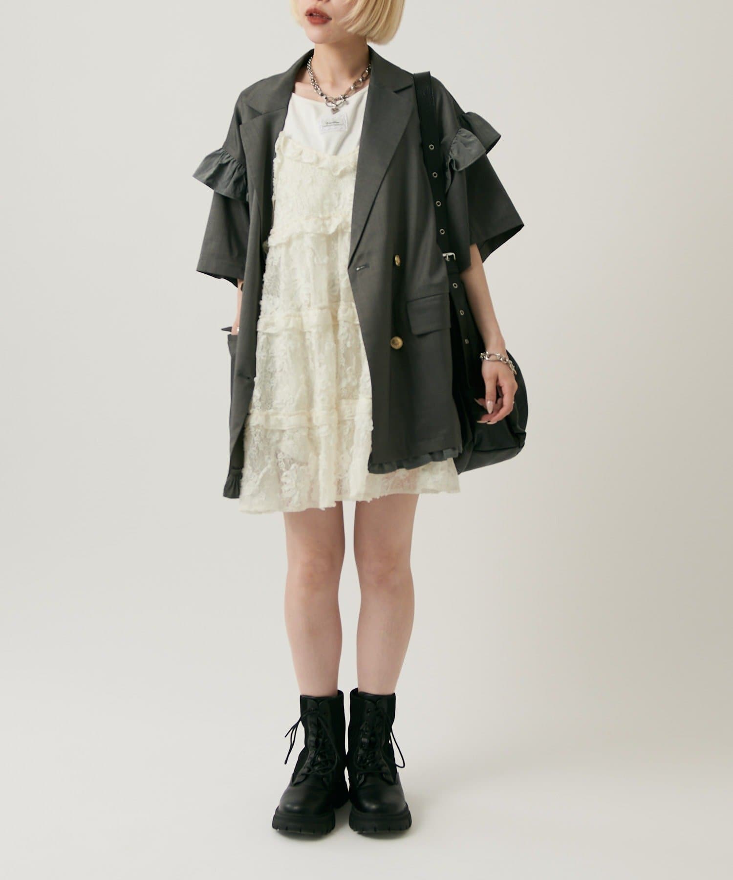w closet(ダブルクローゼット) 【2サイズ展開】フリルテーラードジャケット