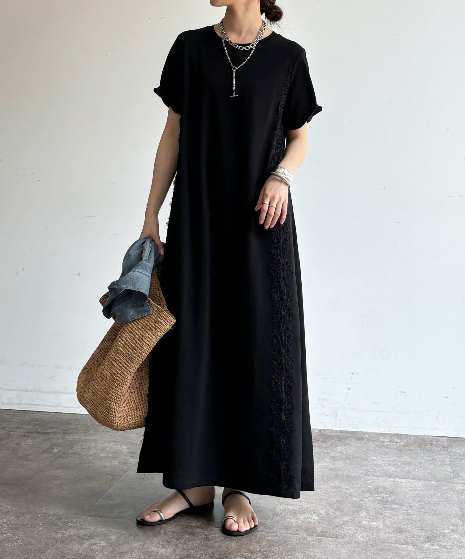 DOUDOU(ドゥドゥ) 【WEB限定】レースライン布帛切替ワンピース