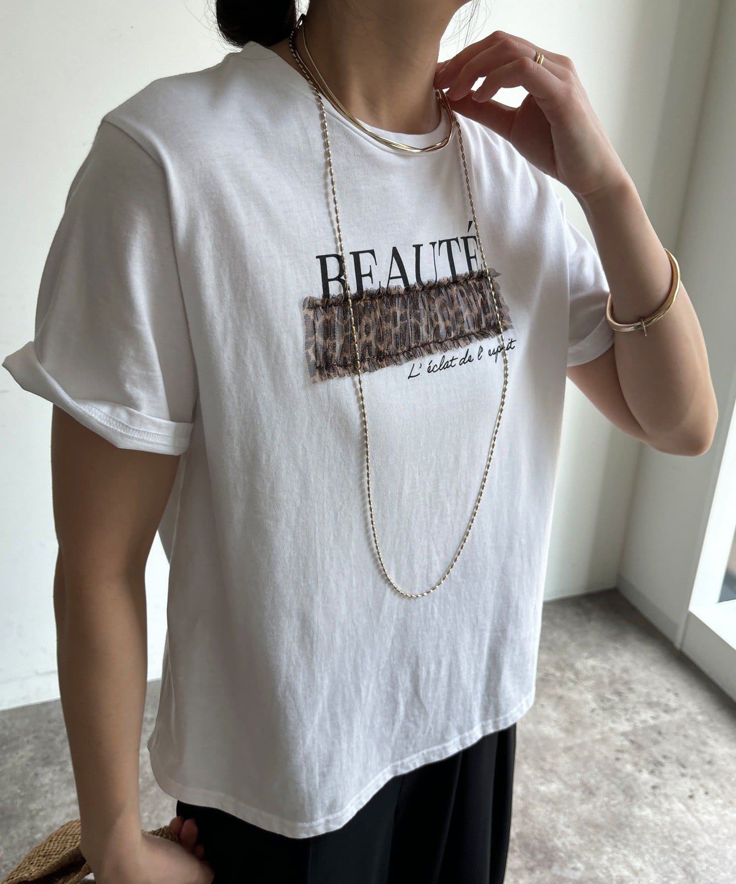 DOUDOU(ドゥドゥ) 【WEB限定】レオパードチュール重ねTEE