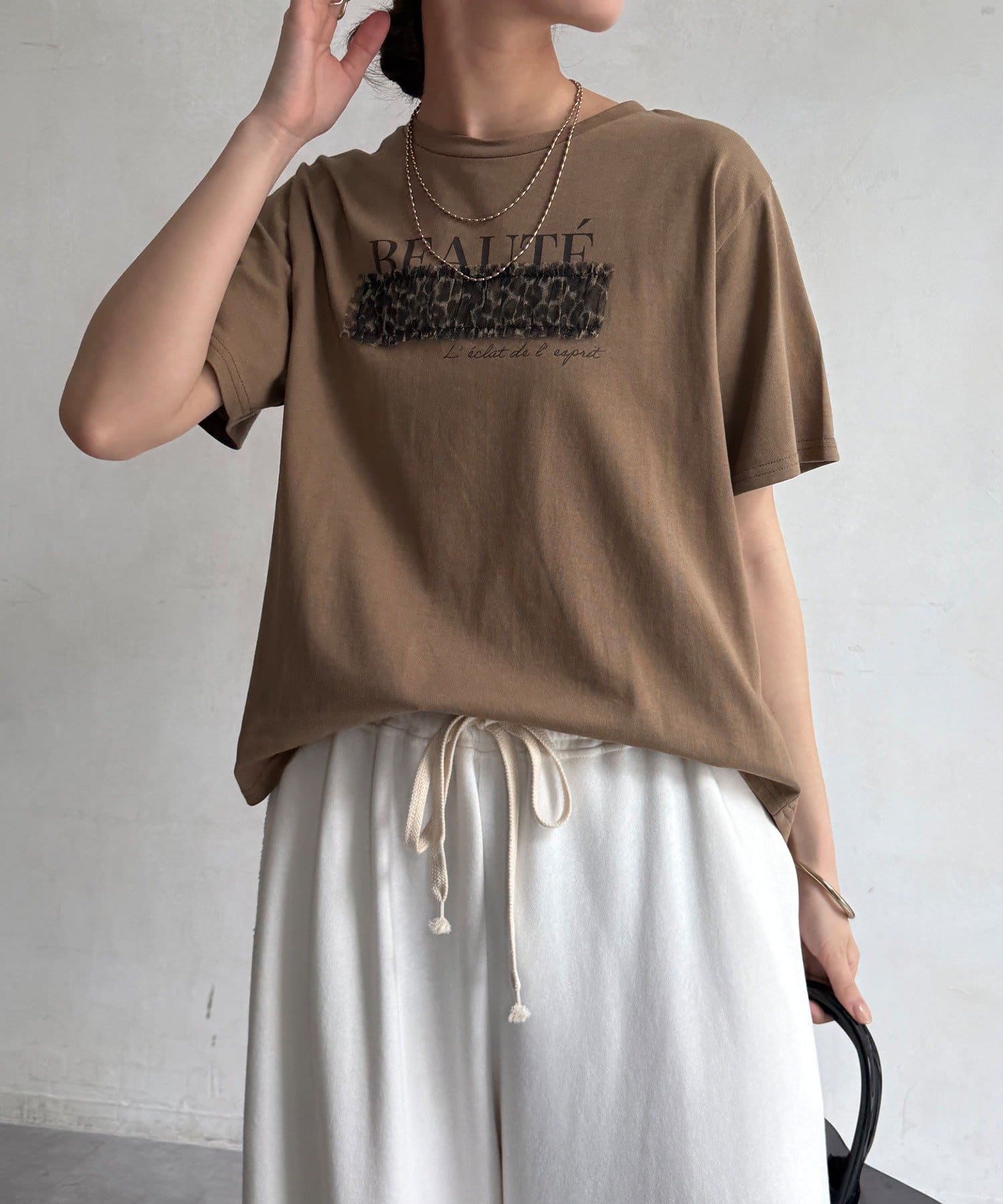 DOUDOU(ドゥドゥ) 【WEB限定】レオパードチュール重ねTEE