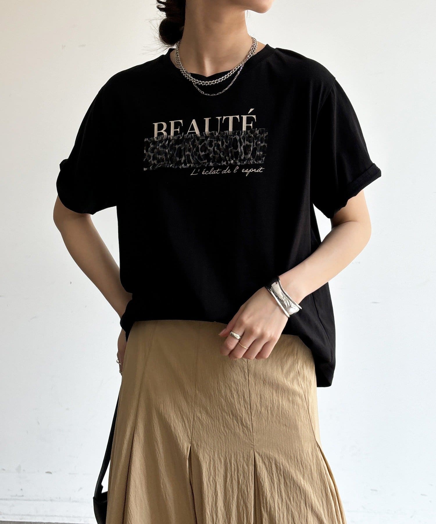DOUDOU(ドゥドゥ) 【WEB限定】レオパードチュール重ねTEE