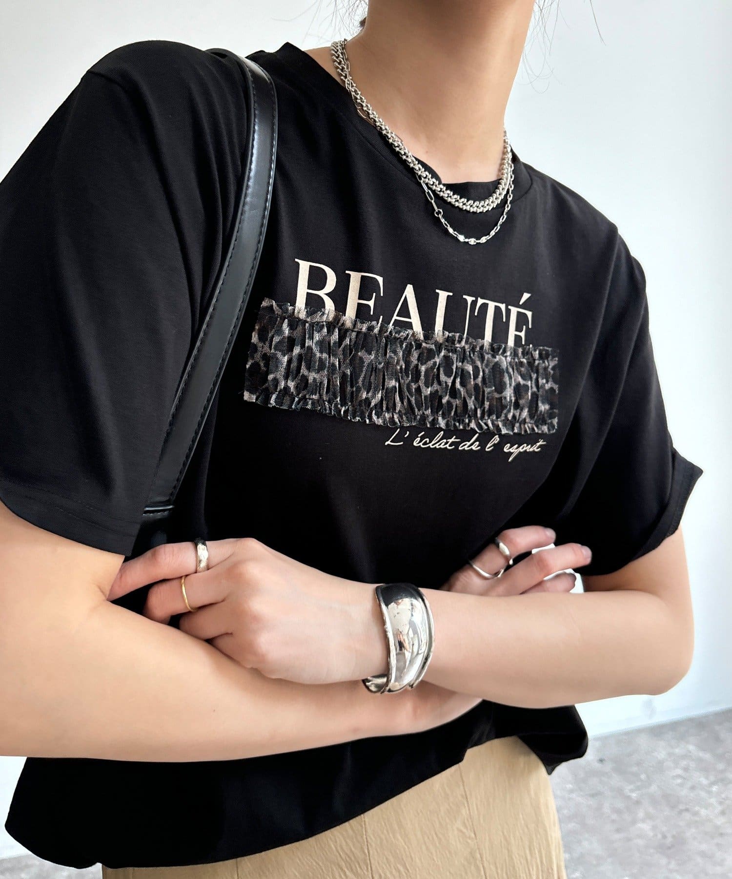 DOUDOU(ドゥドゥ) 【WEB限定】レオパードチュール重ねTEE