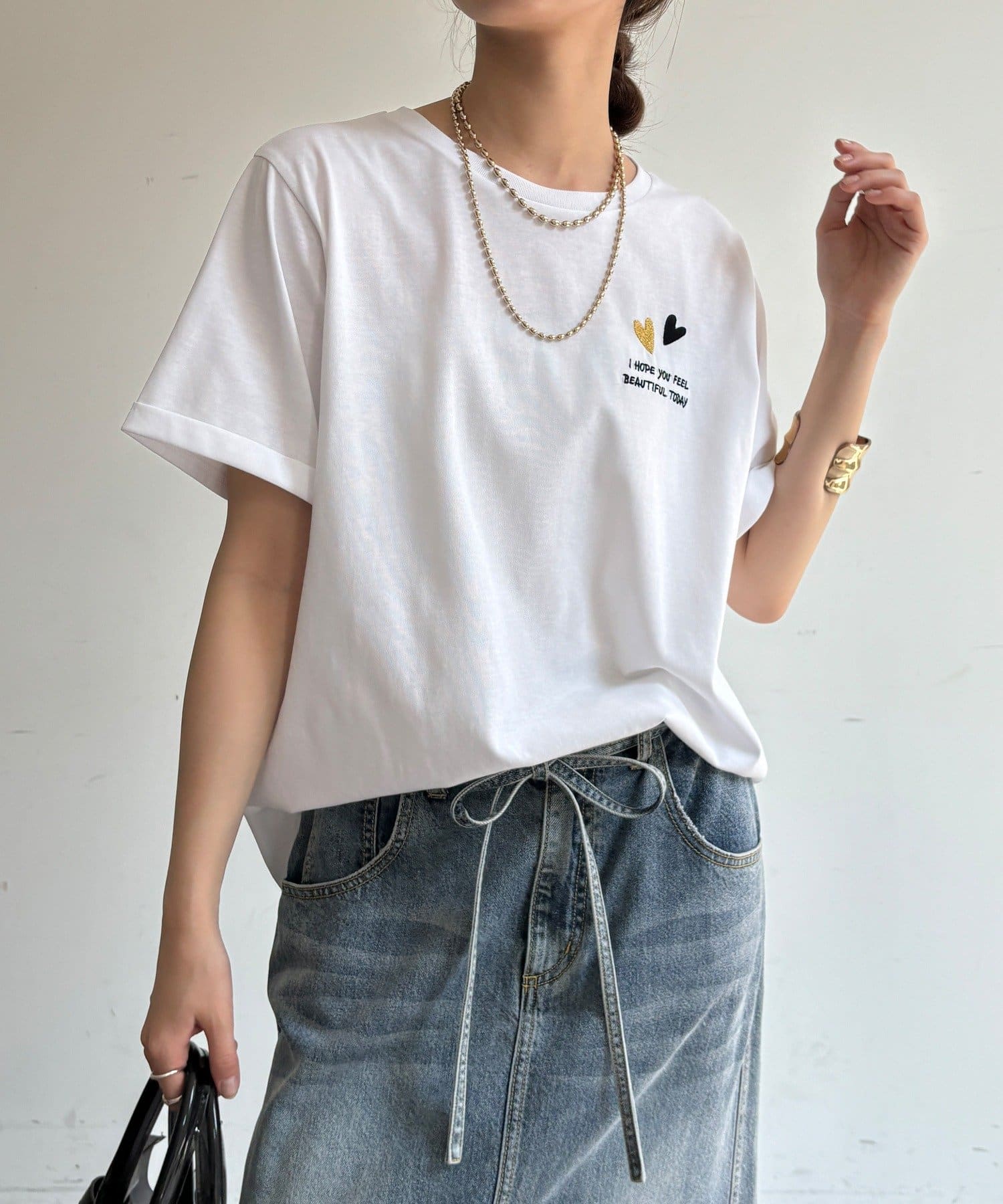 DOUDOU(ドゥドゥ) 【WEB限定】ハート×ロゴ刺繍TEE