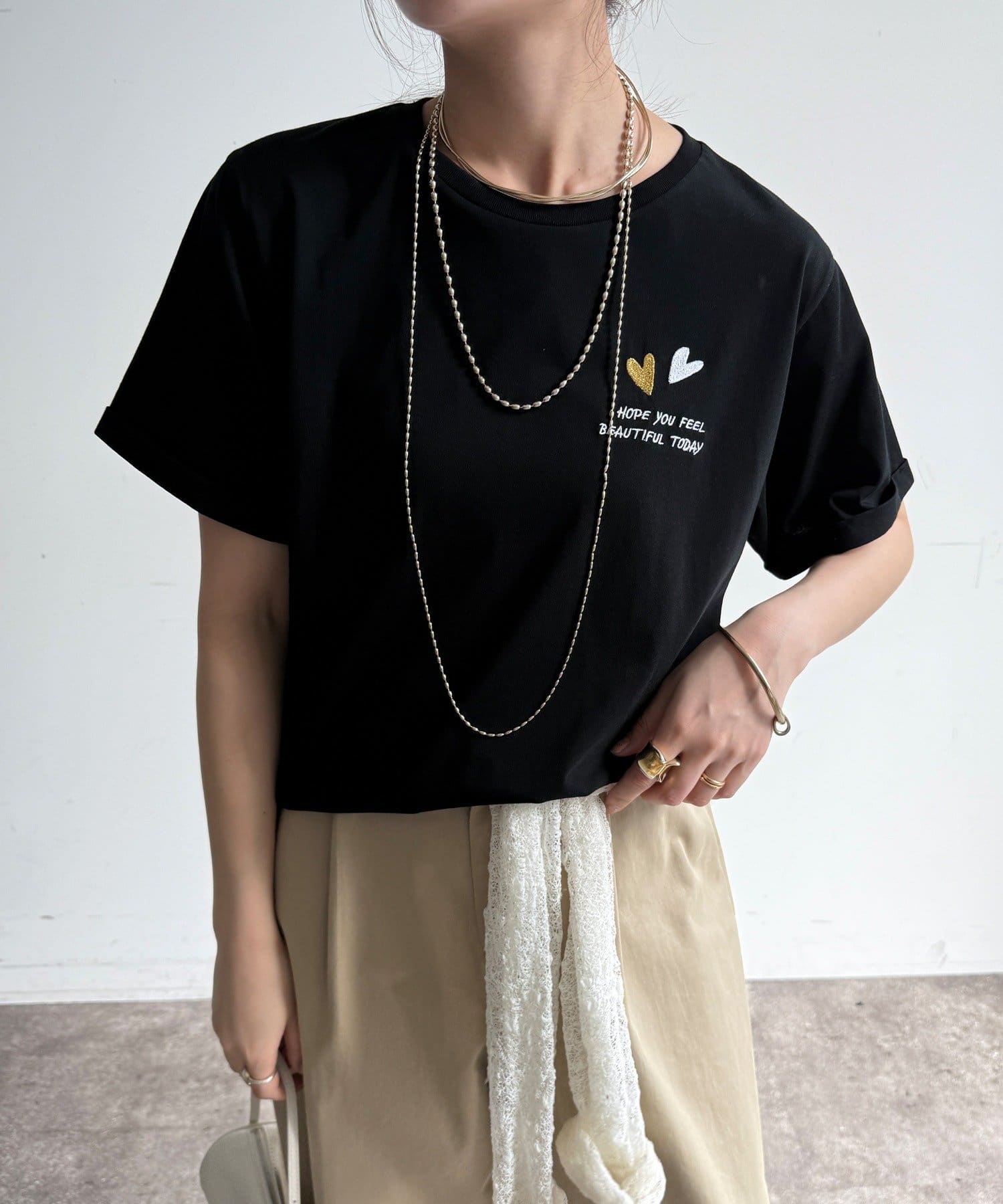 DOUDOU(ドゥドゥ) 【WEB限定】ハート×ロゴ刺繍TEE