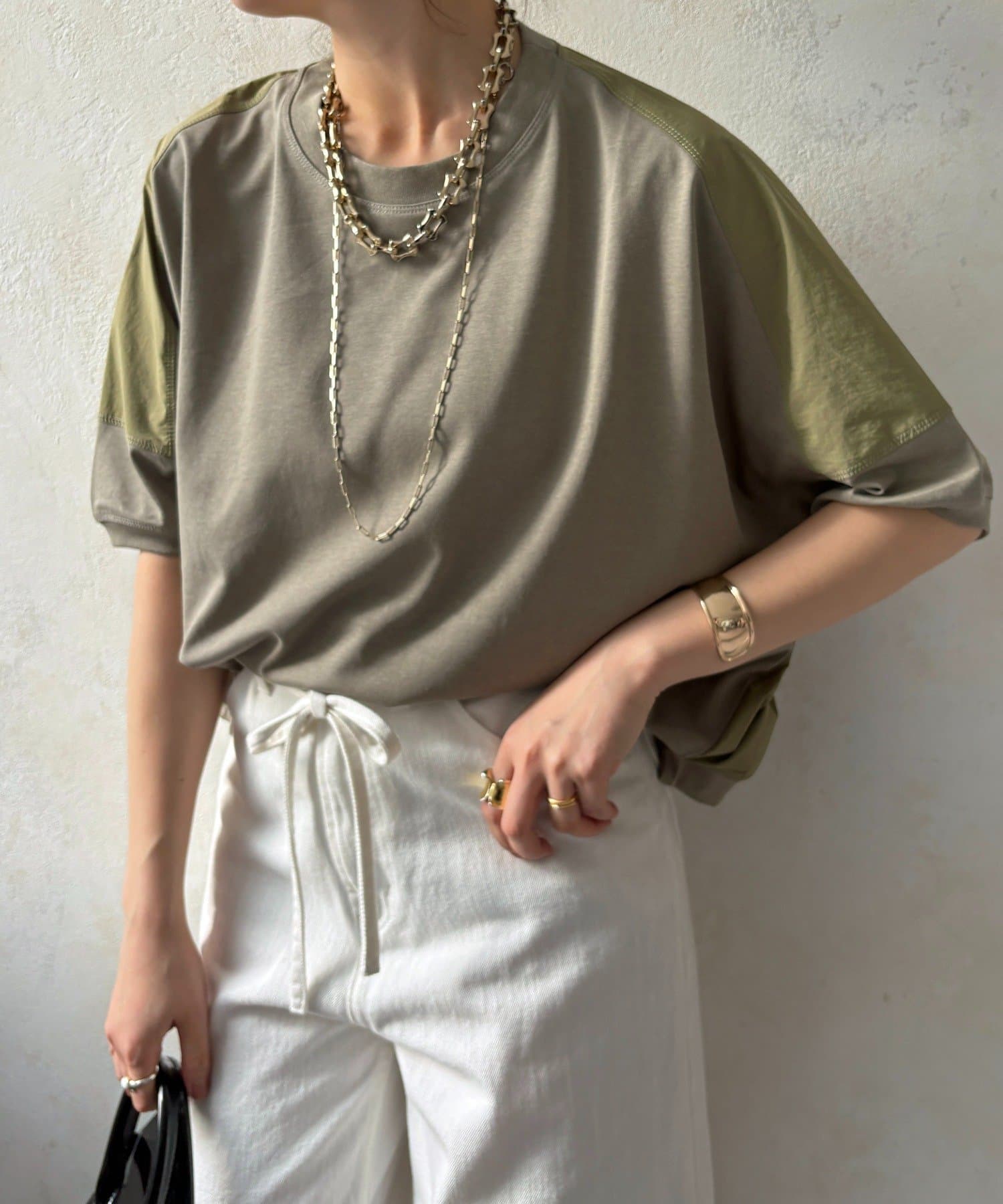 DOUDOU(ドゥドゥ) 【WEB限定】布帛ドッキングTEE