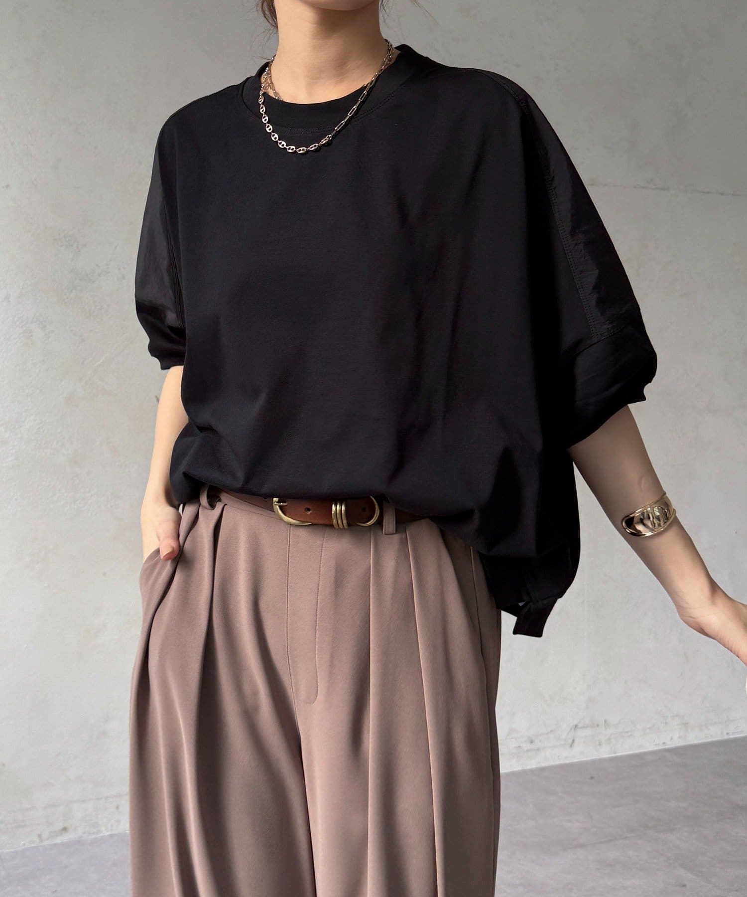 DOUDOU(ドゥドゥ) 【WEB限定】布帛ドッキングTEE
