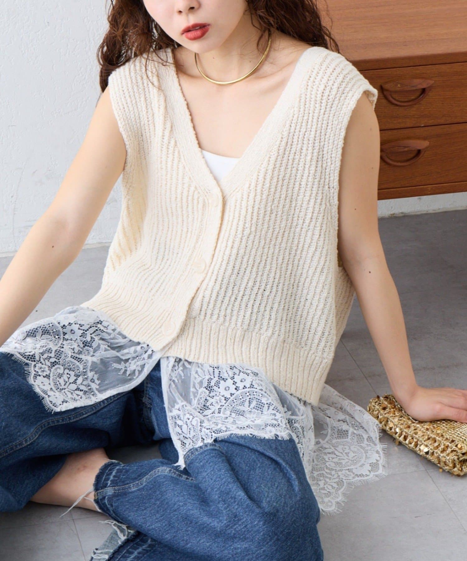 CIAOPANIC TYPY(チャオパニックティピー) 【前後2WAY】裾レースメランジベスト