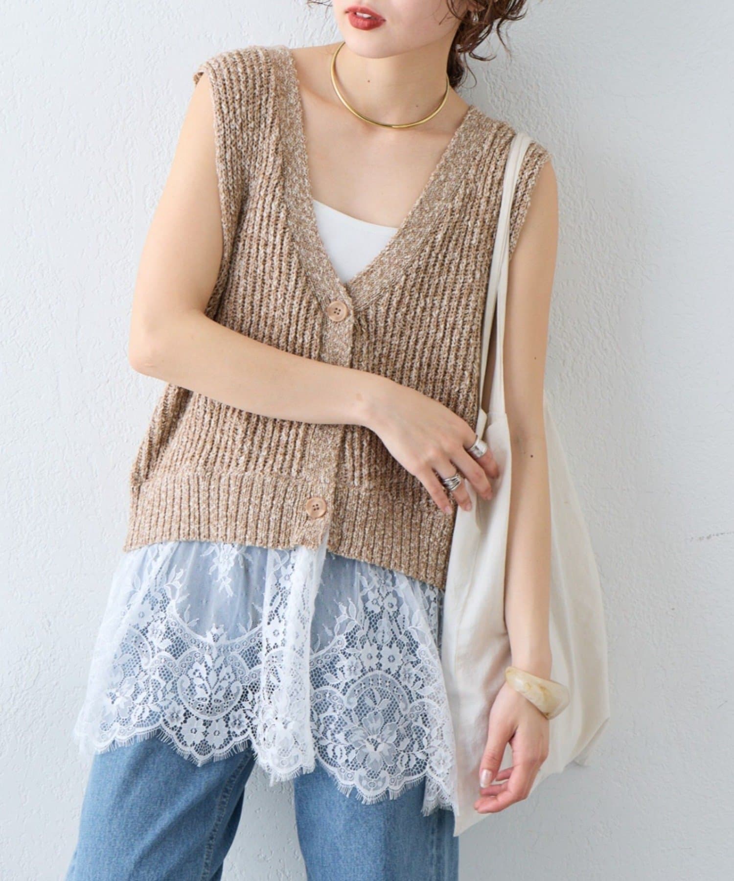 CIAOPANIC TYPY(チャオパニックティピー) 【前後2WAY】裾レースメランジベスト