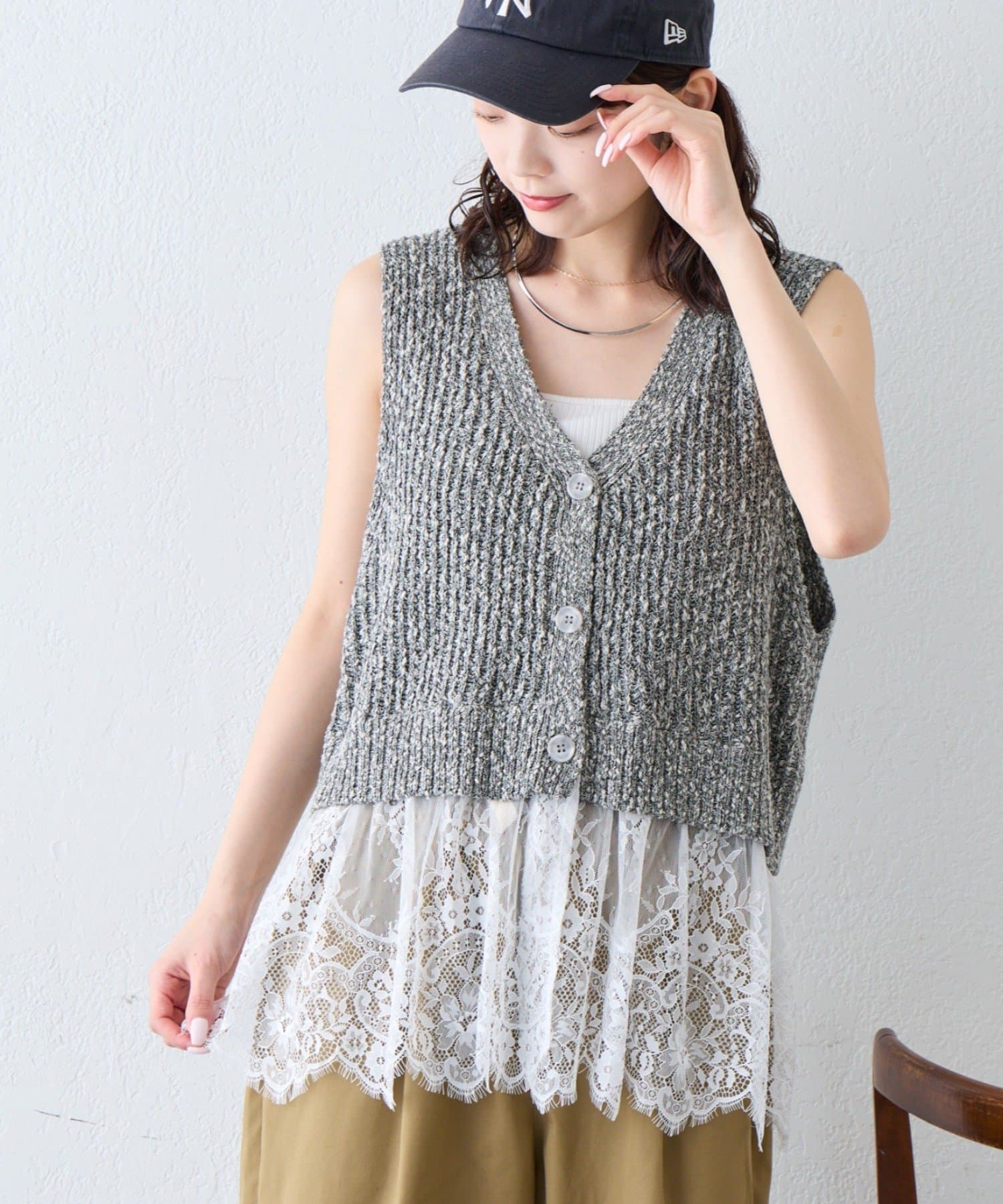 CIAOPANIC TYPY(チャオパニックティピー) 【前後2WAY】裾レースメランジベスト