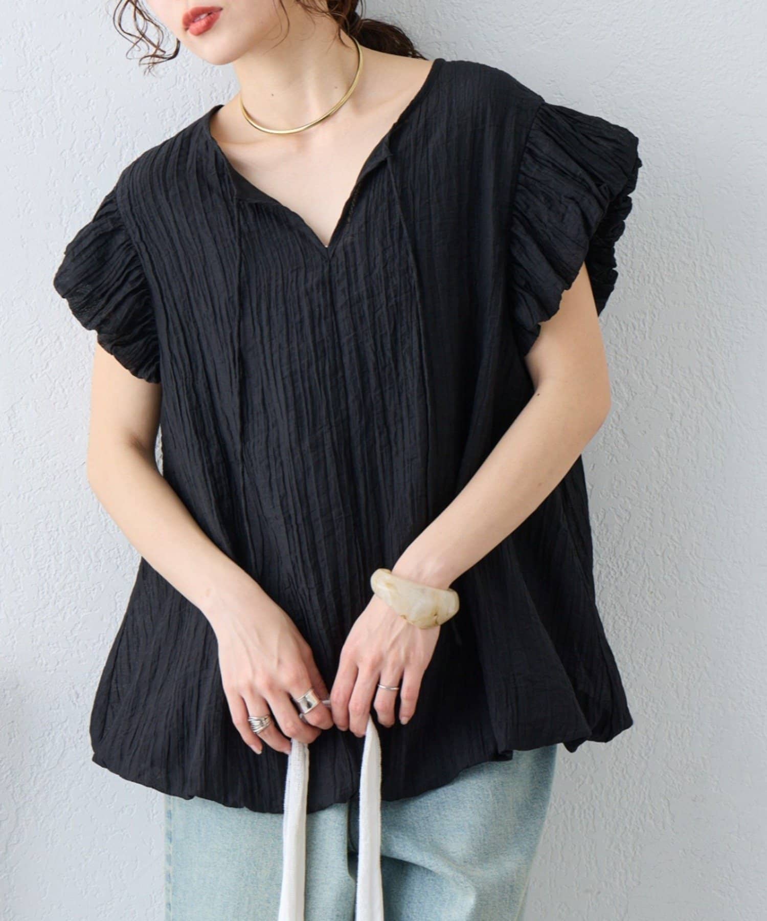 CIAOPANIC TYPY(チャオパニックティピー) 【着映えトップス】裾袖バルーン楊柳ブラウス