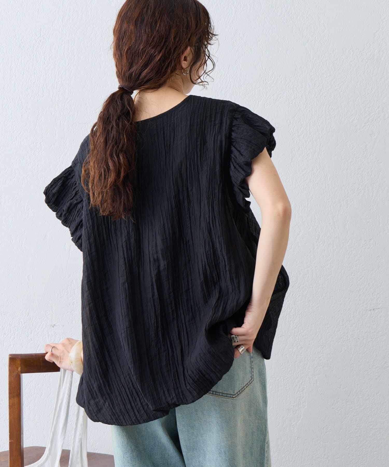 CIAOPANIC TYPY(チャオパニックティピー) 【着映えトップス】裾袖バルーン楊柳ブラウス