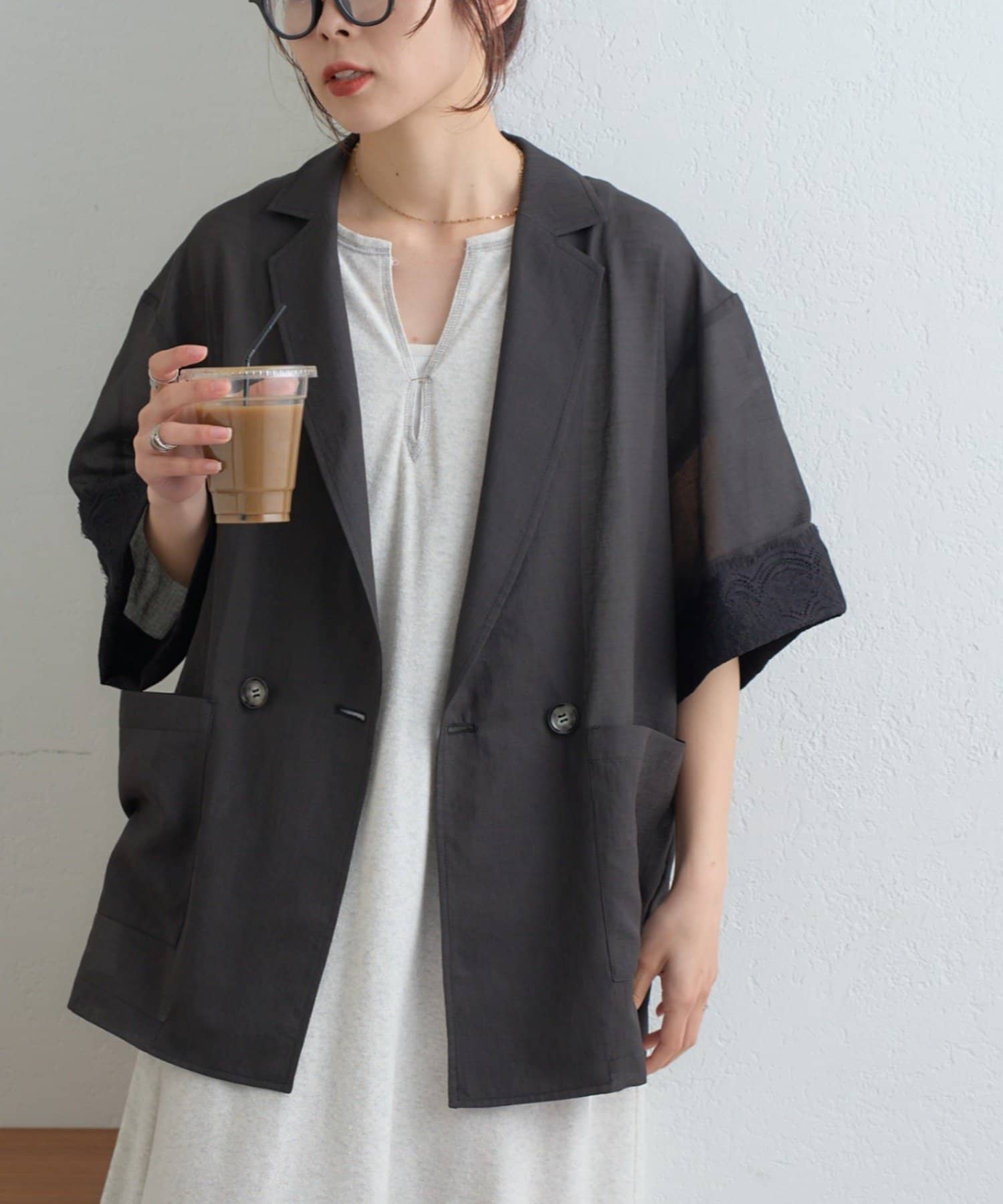 CIAOPANIC TYPY(チャオパニックティピー) 折り返し袖レースシアーシャツジャケット