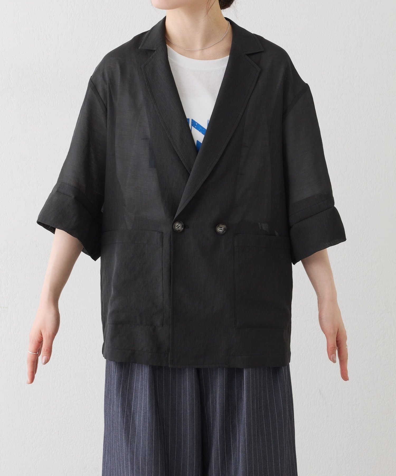 CIAOPANIC TYPY(チャオパニックティピー) 折り返し袖レースシアーシャツジャケット