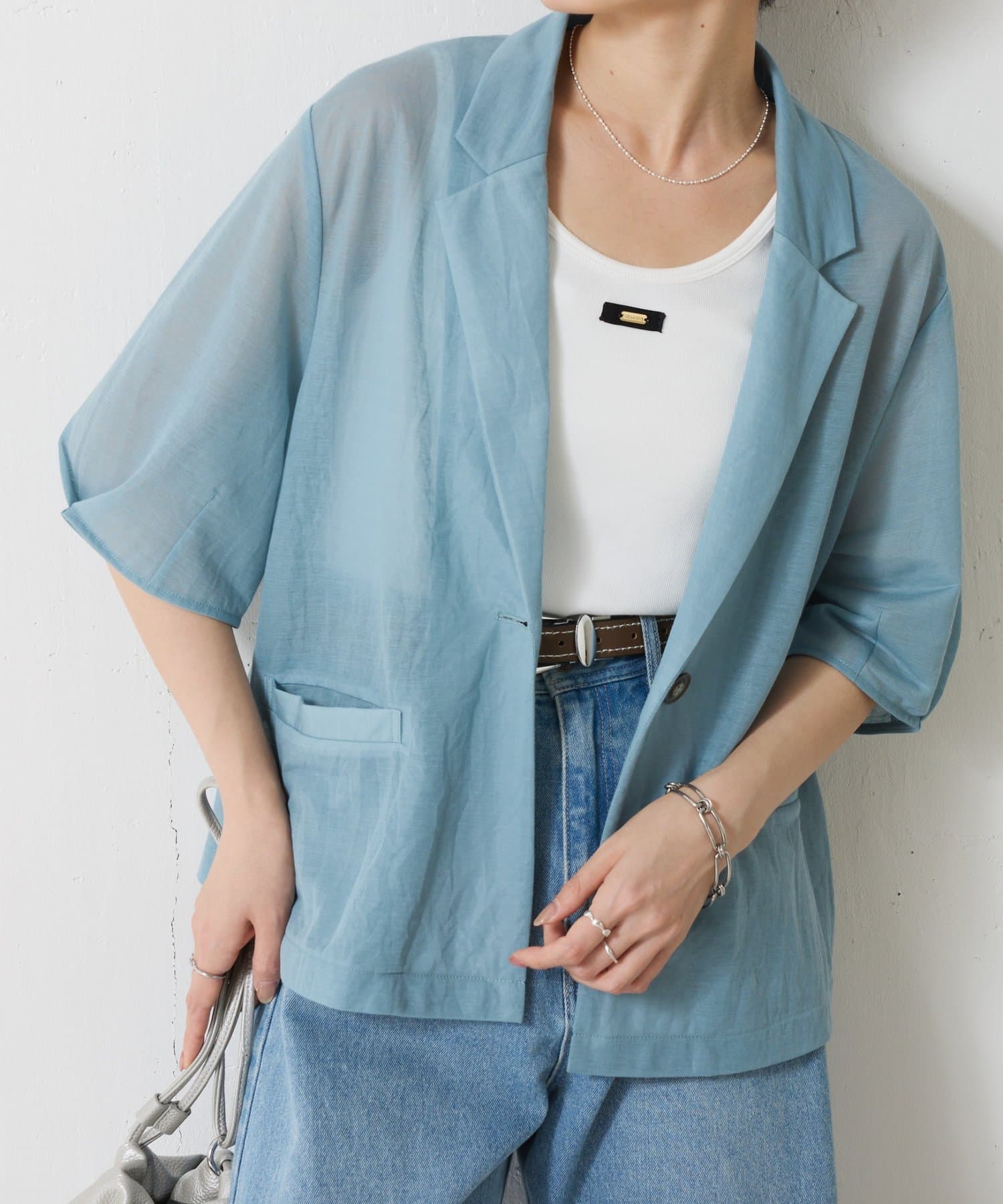 COLLAGE GALLARDAGALANTE(コラージュ ガリャルダガランテ) 【冷房/紫外線対策】シアーハーフスリーブカットジャケット