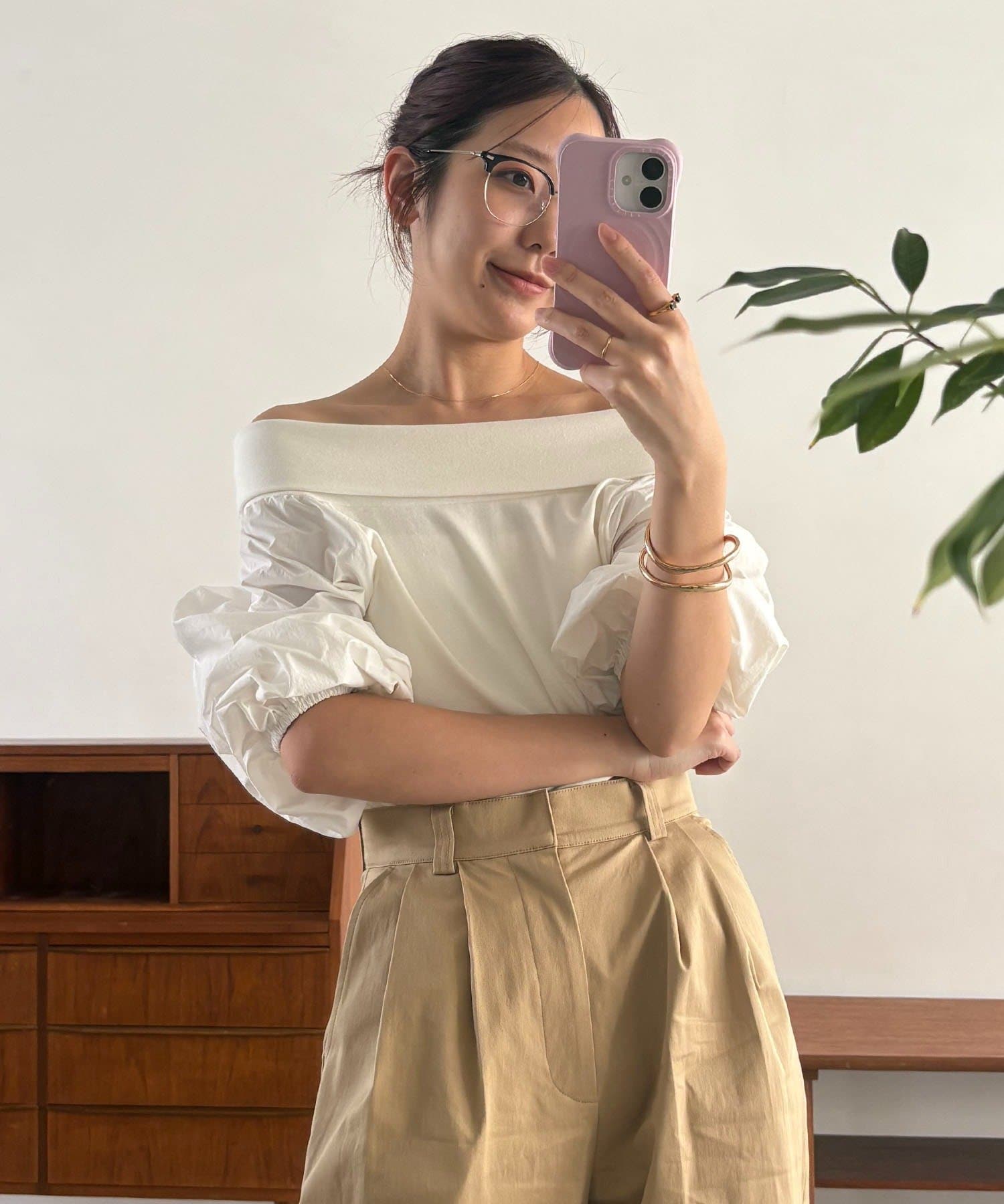 CAPRICIEUX LE'MAGE(カプリシュレマージュ) 【華奢見え◎】異素材パフワンショルＴ