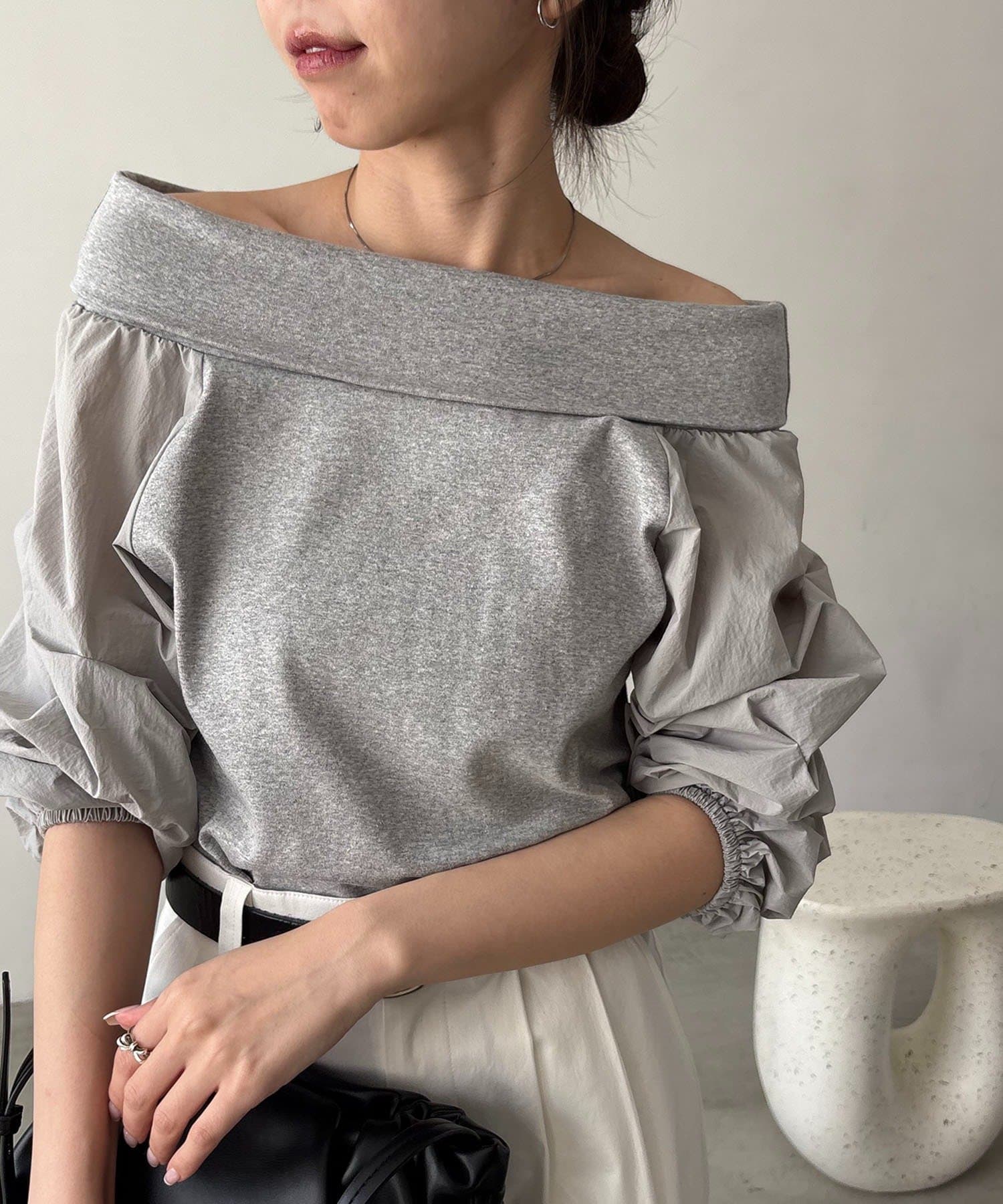 CAPRICIEUX LE'MAGE(カプリシュレマージュ) 【華奢見え◎】異素材パフワンショルＴ