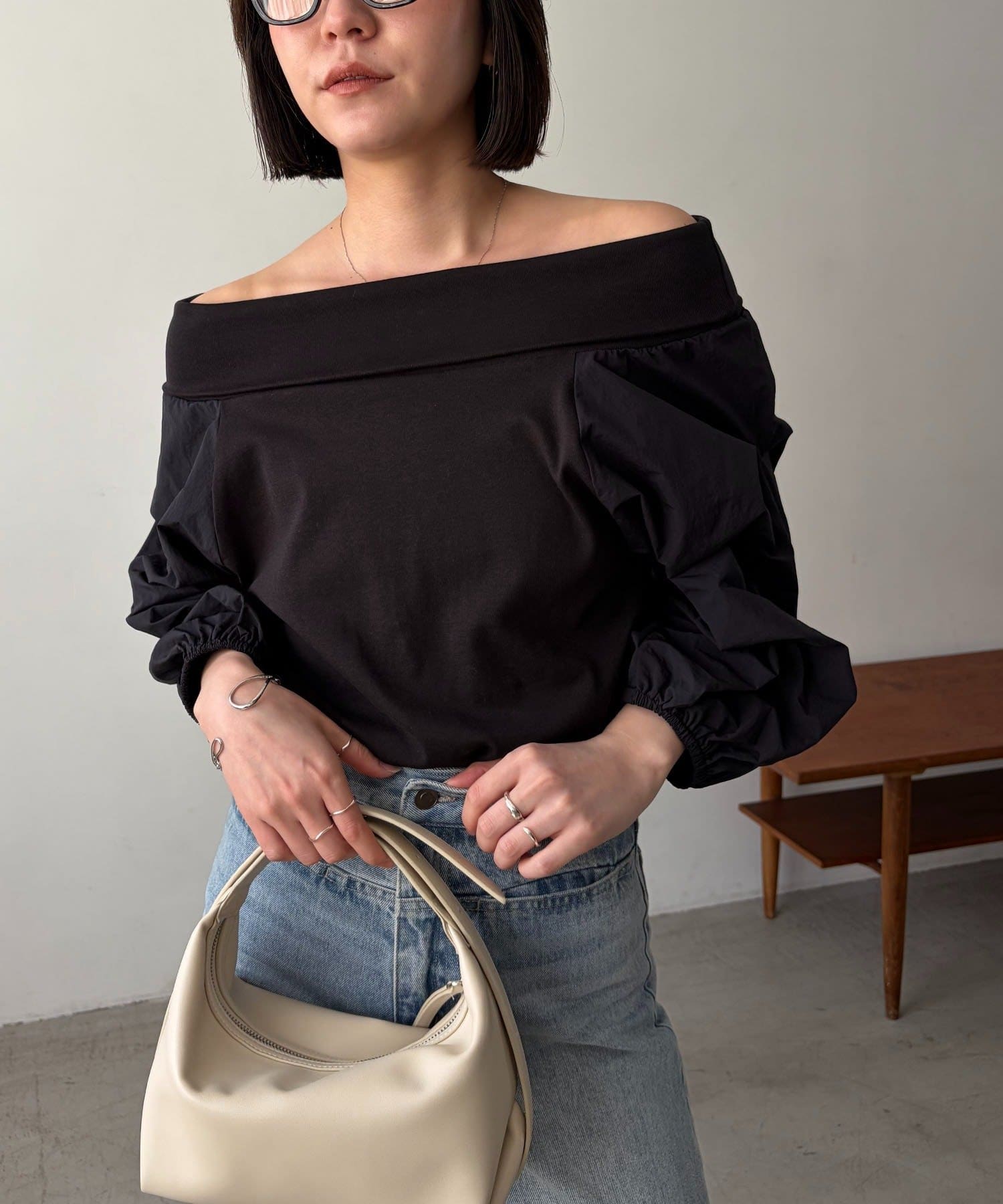 CAPRICIEUX LE'MAGE(カプリシュレマージュ) 【華奢見え◎】異素材パフワンショルＴ