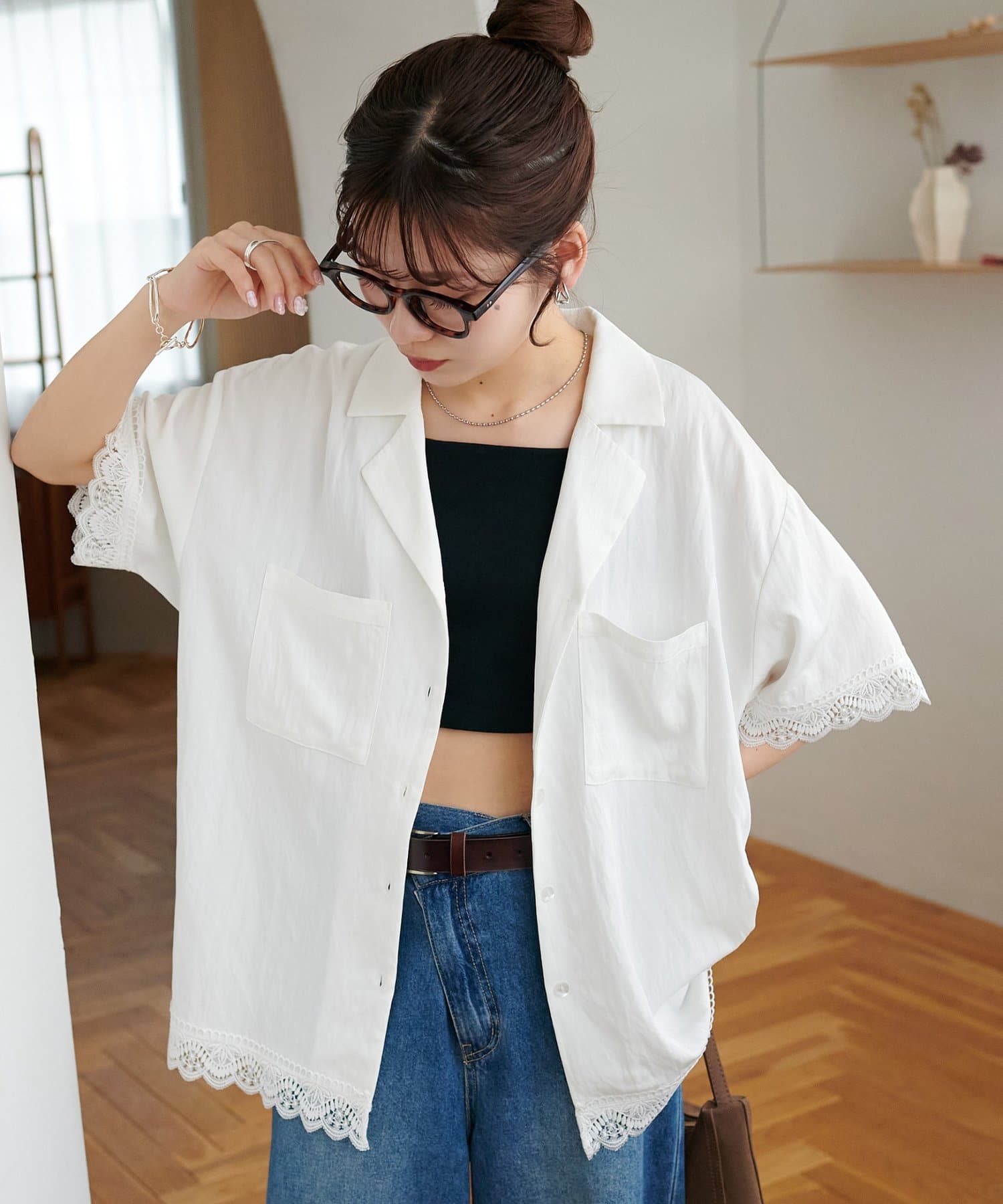 DISCOAT(ディスコート) レース使い開襟シャツ