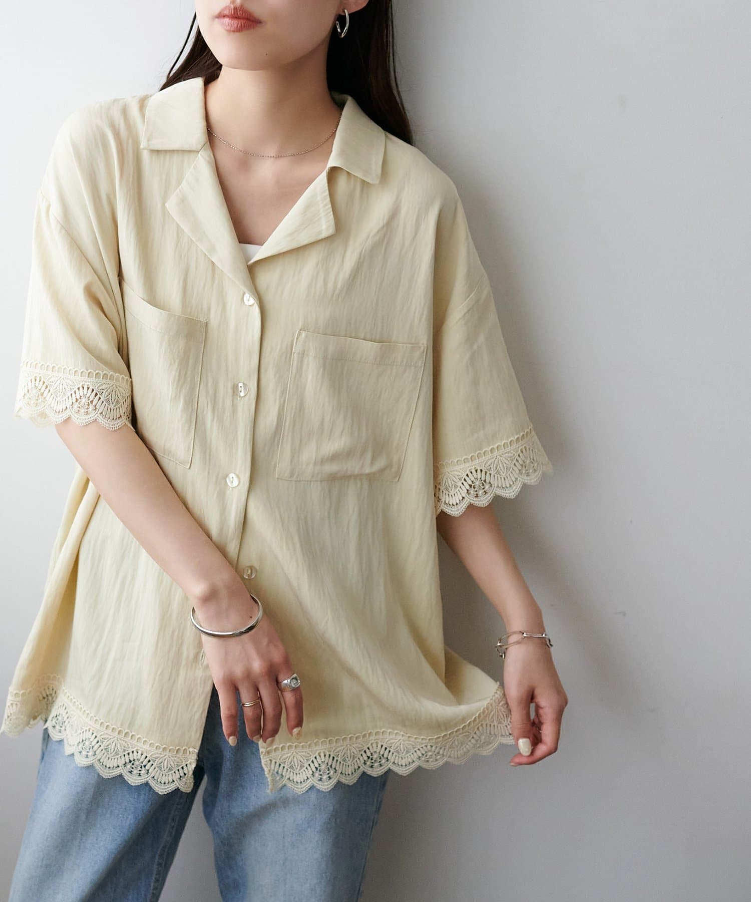 DISCOAT(ディスコート) レース使い開襟シャツ