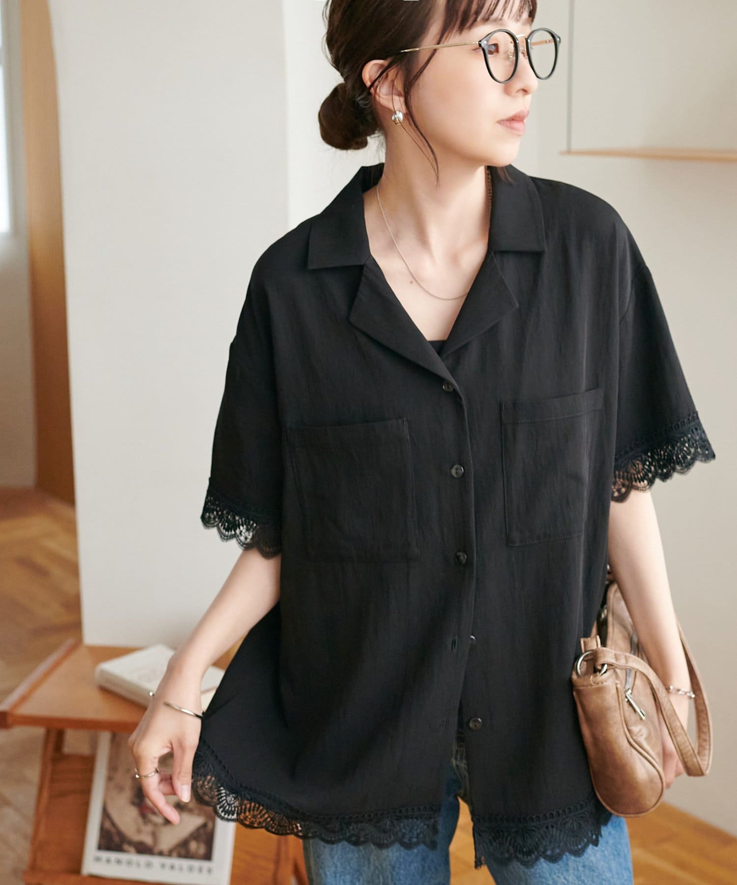 DISCOAT(ディスコート) レース使い開襟シャツ