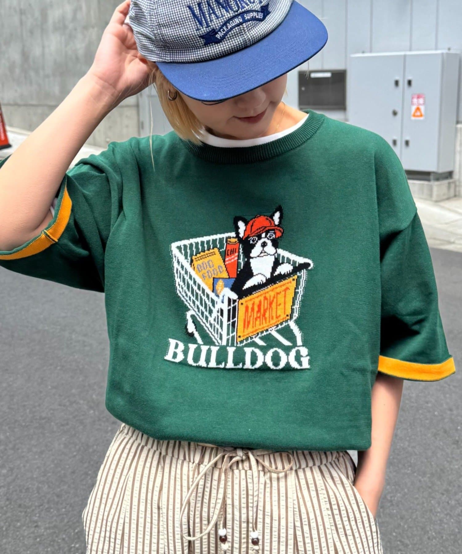 CIAOPANIC TYPY(チャオパニックティピー) 【UNISEX】アニマル柄サマーニット袖切替し配色TEE