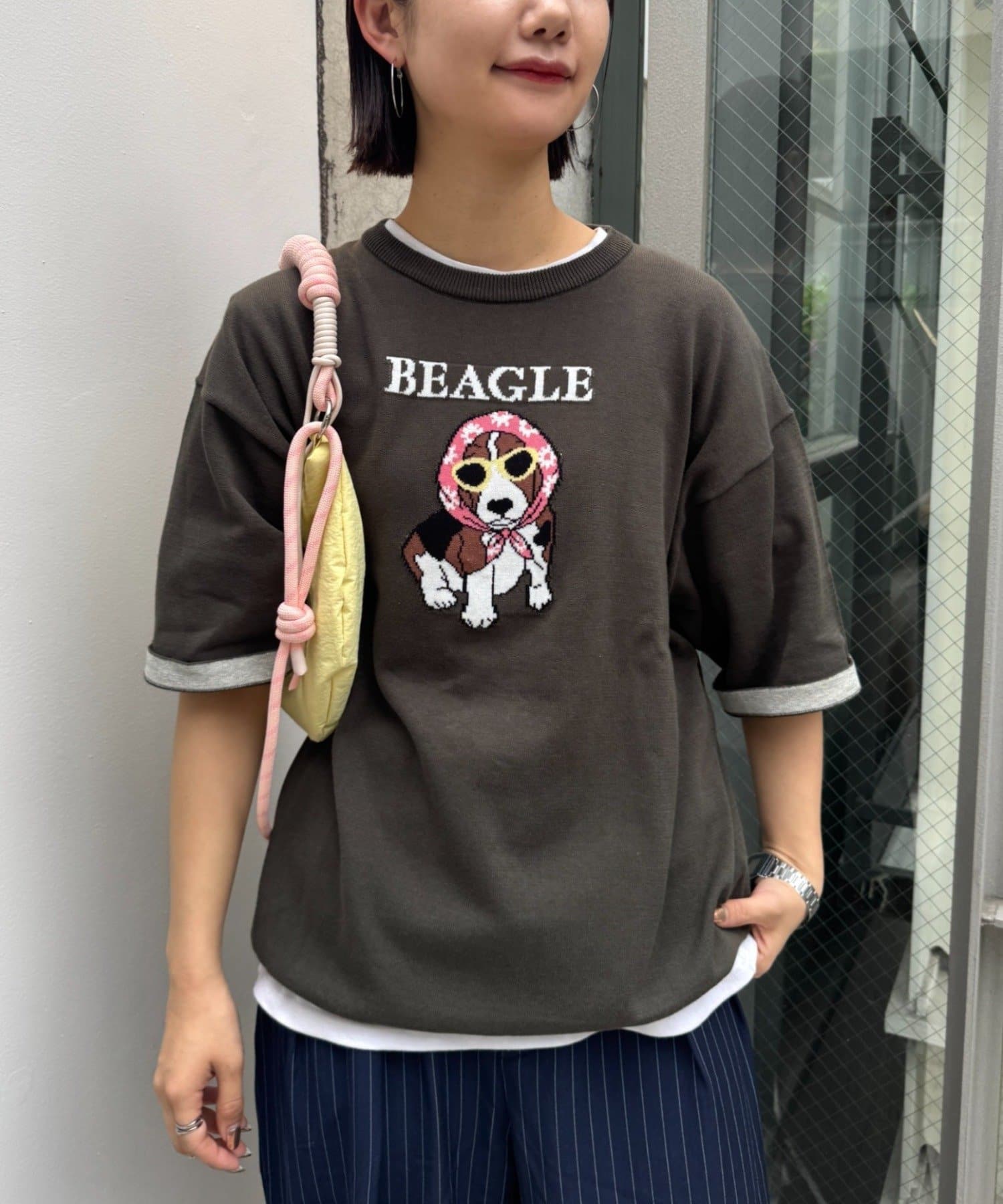 CIAOPANIC TYPY(チャオパニックティピー) 【UNISEX】アニマル柄サマーニット袖切替し配色TEE