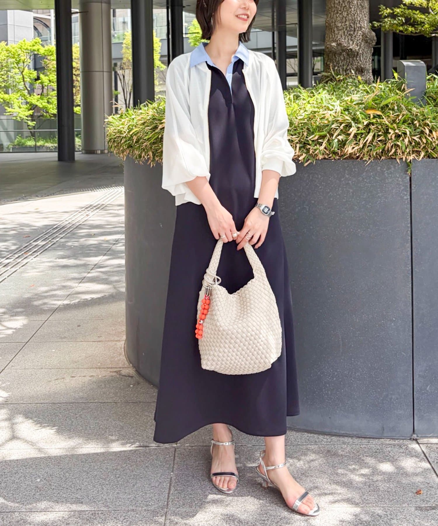 NOLLEY'S(ノーリーズ) ウォッシャブルポロ襟ダンボールフレアワンピース