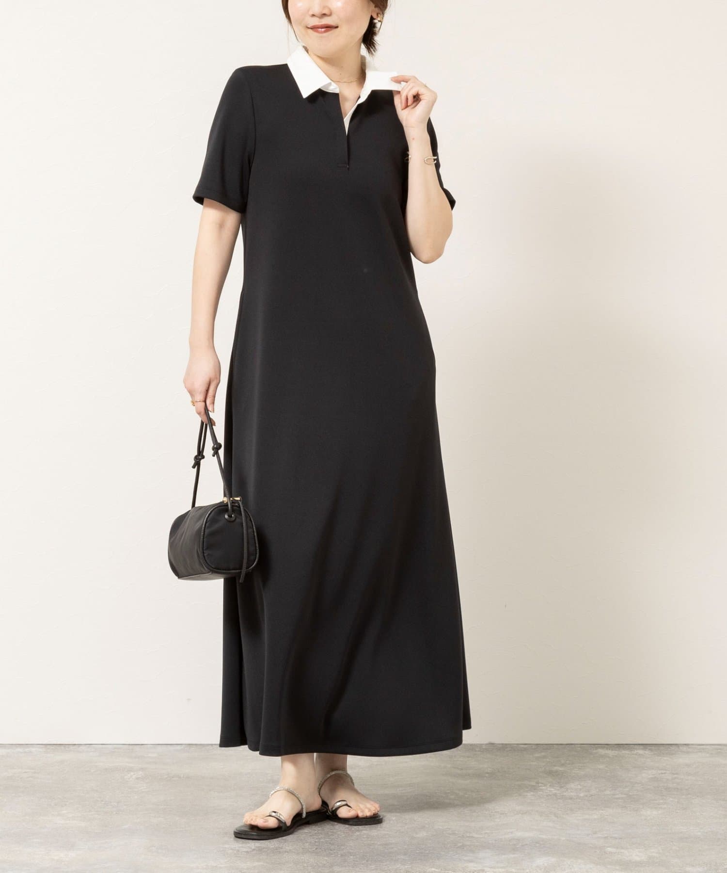 NOLLEY'S(ノーリーズ) ウォッシャブルポロ襟ダンボールフレアワンピース