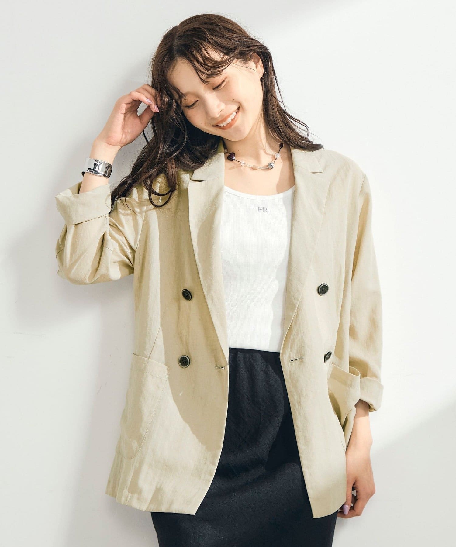 FREDY & GLOSTER(フレディ アンド グロスター) リネン混ライトダブルジャケット