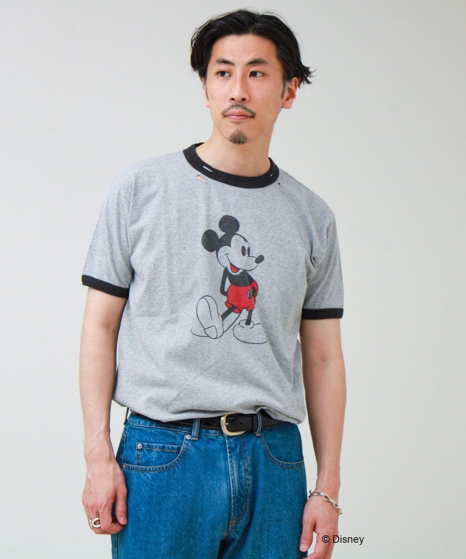 FREDY & GLOSTER(フレディ アンド グロスター) 【GOOD ROCK SPEED】ミッキーマウス リンガーダメージT