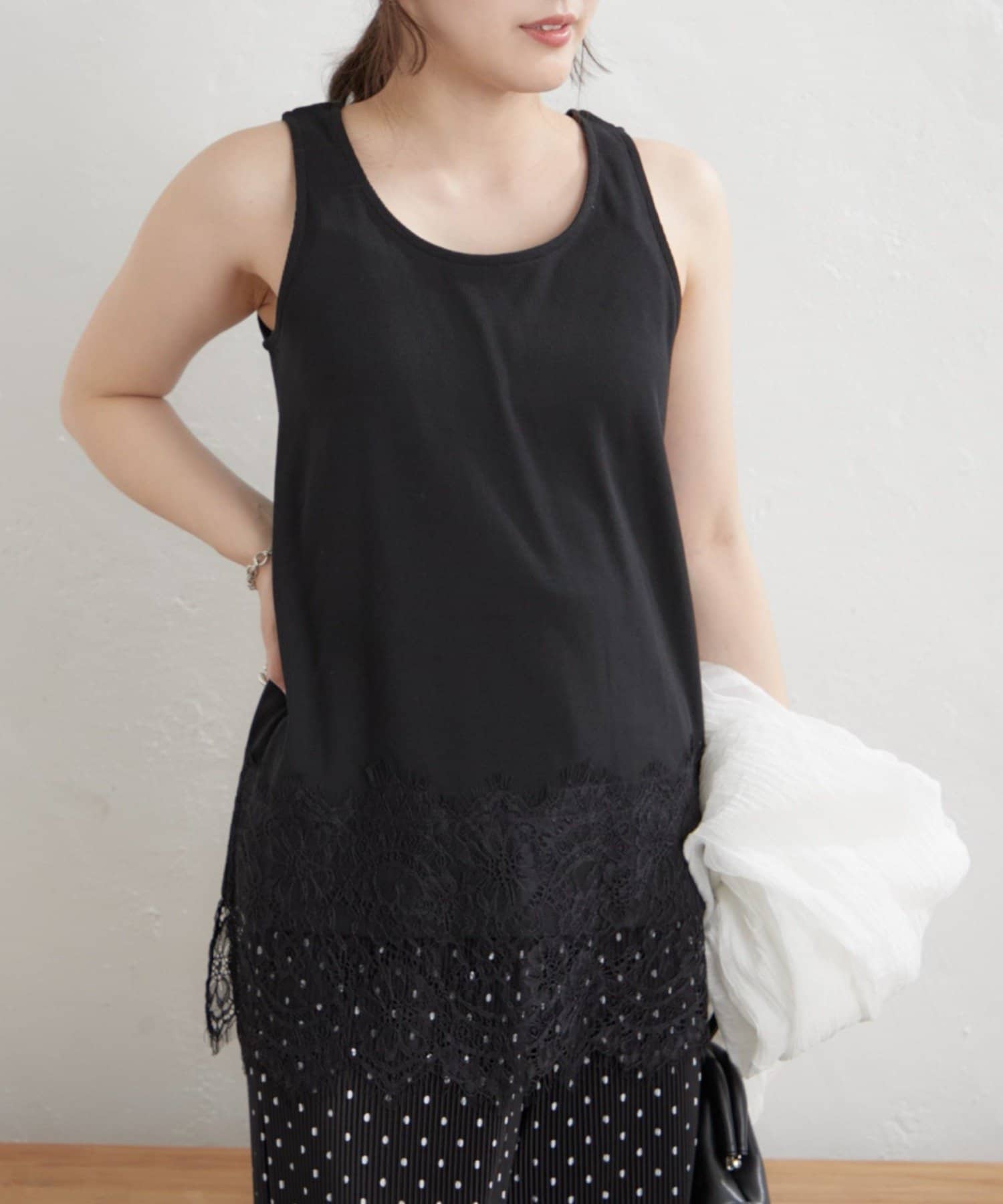 Remind me and forever(リマインドミーアンドフォーエバー) 【人気デザイン、レイヤードにおすすめ！】リブ裾レースタンク